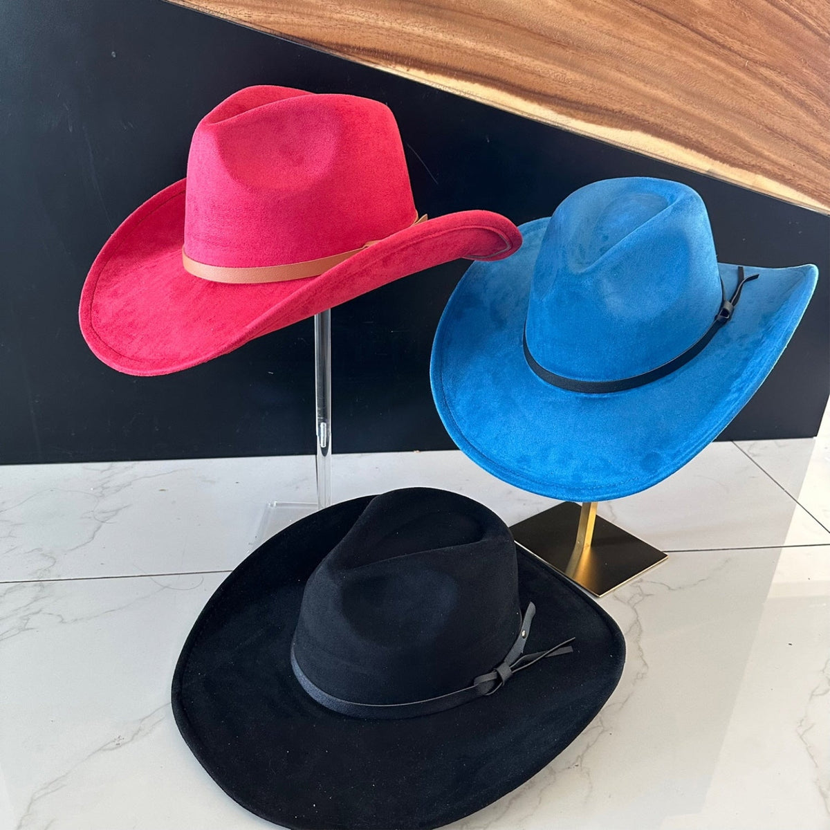 Vegan Suede Cowboy Hat with Leather Belt