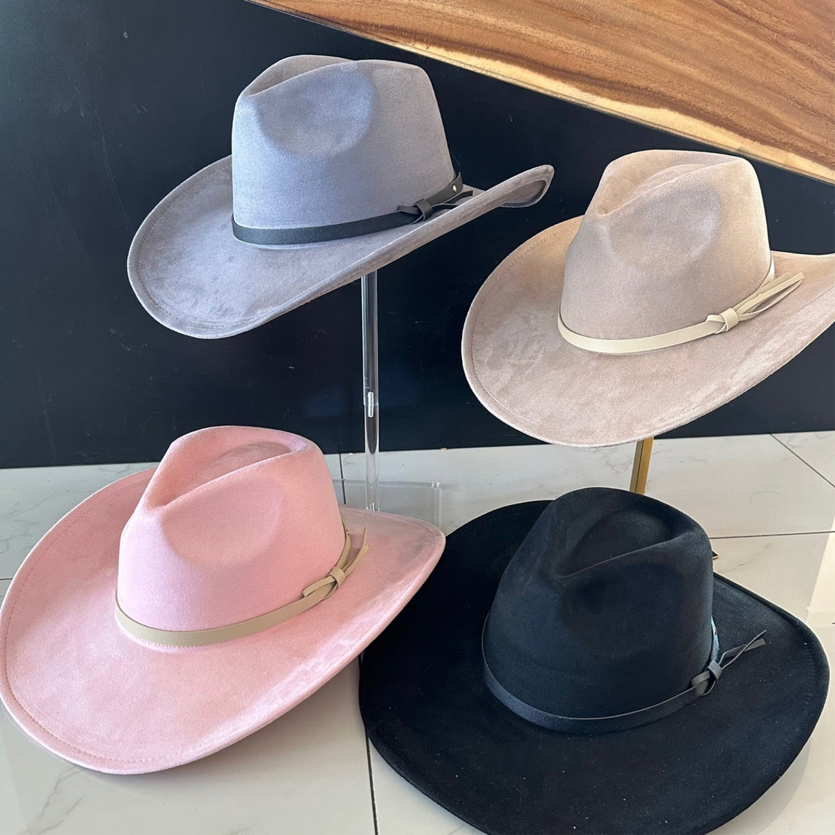 Vegan Suede Cowboy Hat with Leather Belt