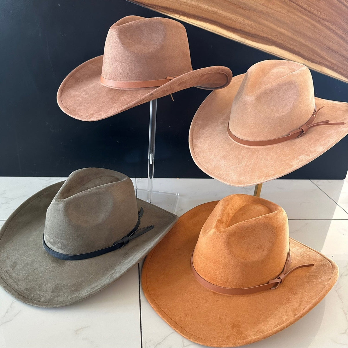 Vegan Suede Cowboy Hat with Leather Belt