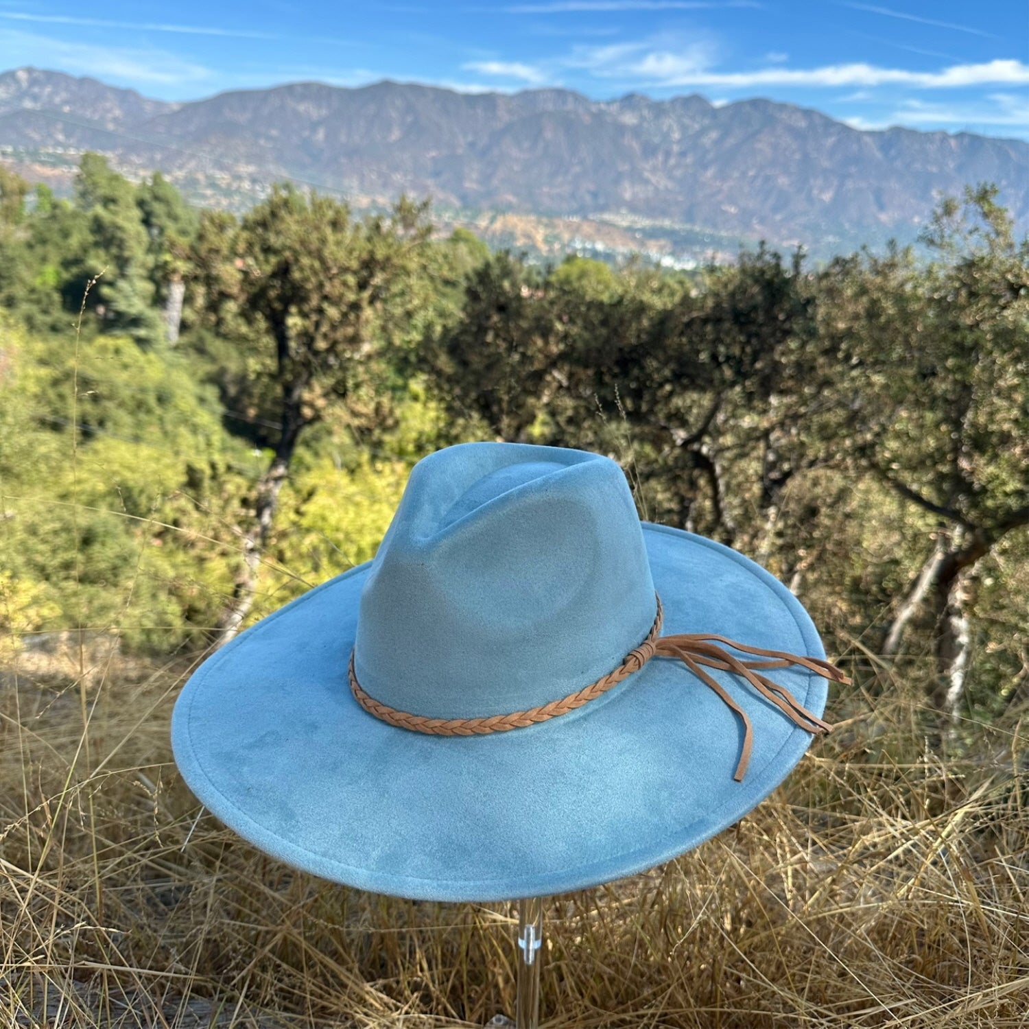 WIDE BRIM VEGAN SUEDE HAT WIDE BRAID BELT