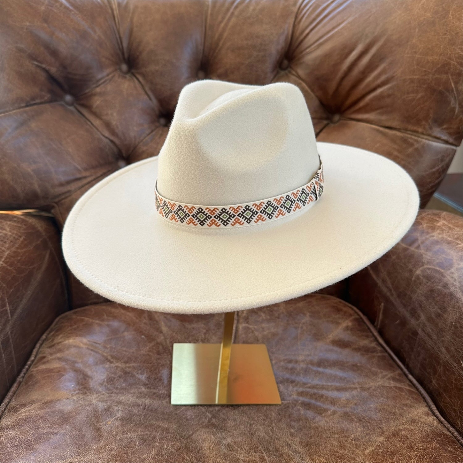 FASHION CLASSIC WIDE BRIM VEGAN FELT FEDORA W/ JAQUARD TAPE