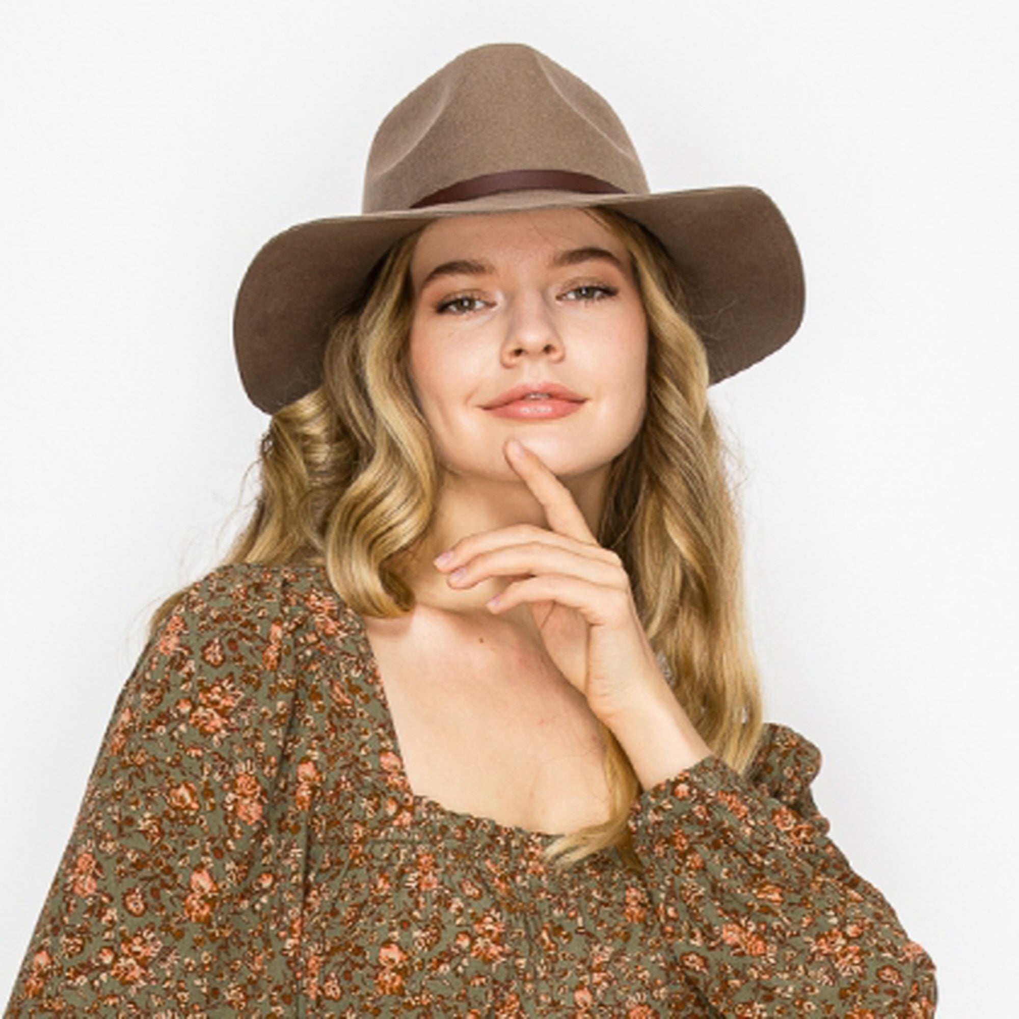WOOL RANCHER HAT WITH LEAHERBELT-TAUPE