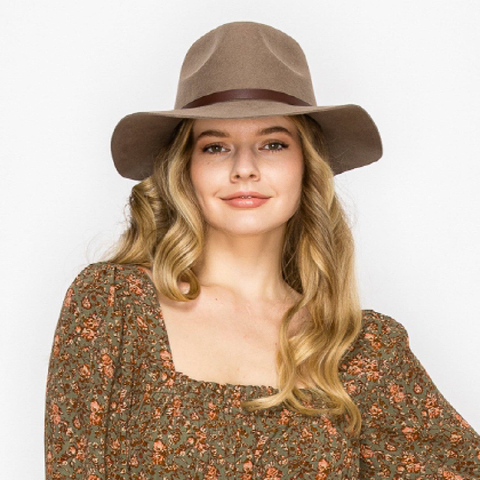 WOOL RANCHER HAT WITH LEAHERBELT-TAUPE