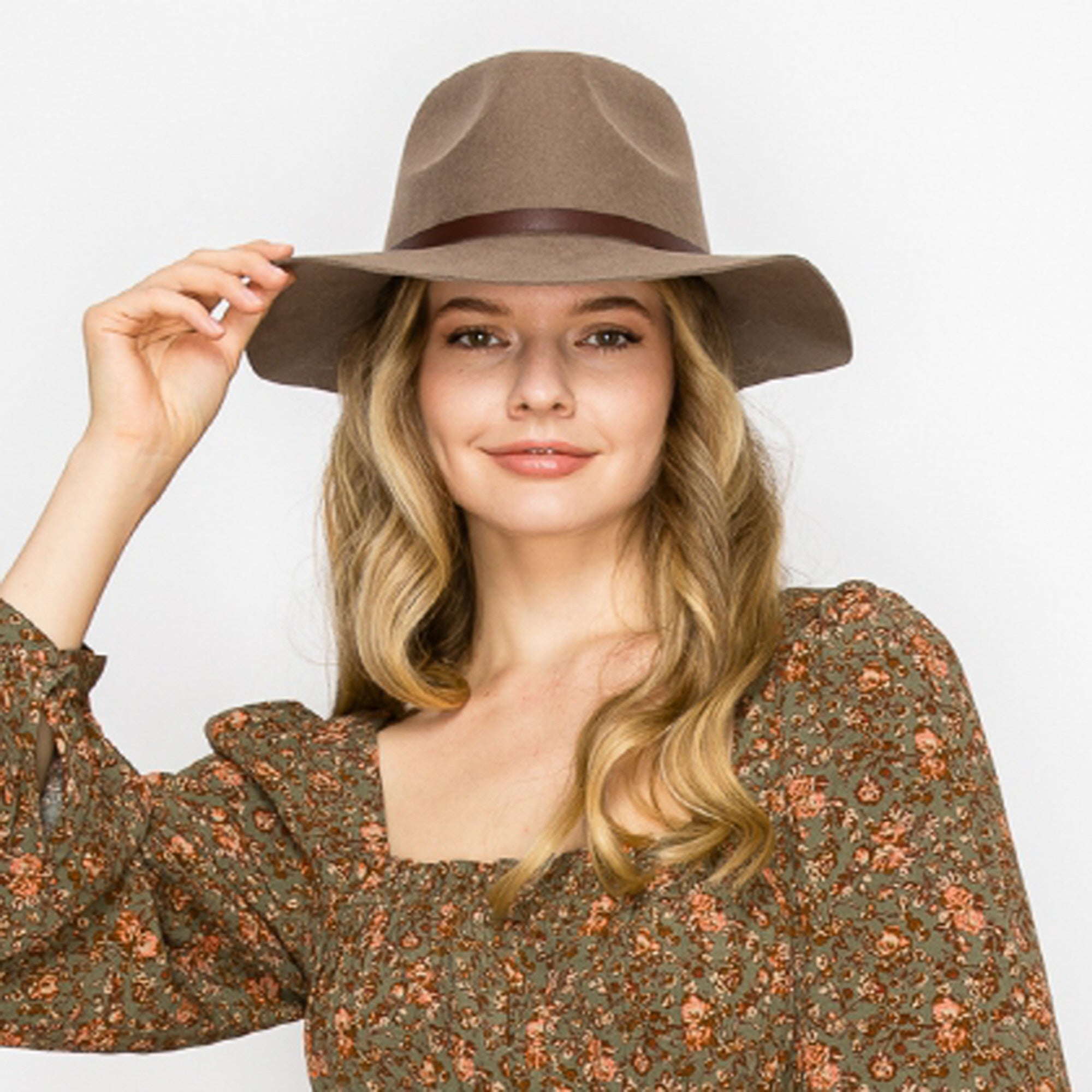 WOOL RANCHER HAT WITH LEAHERBELT-TAUPE