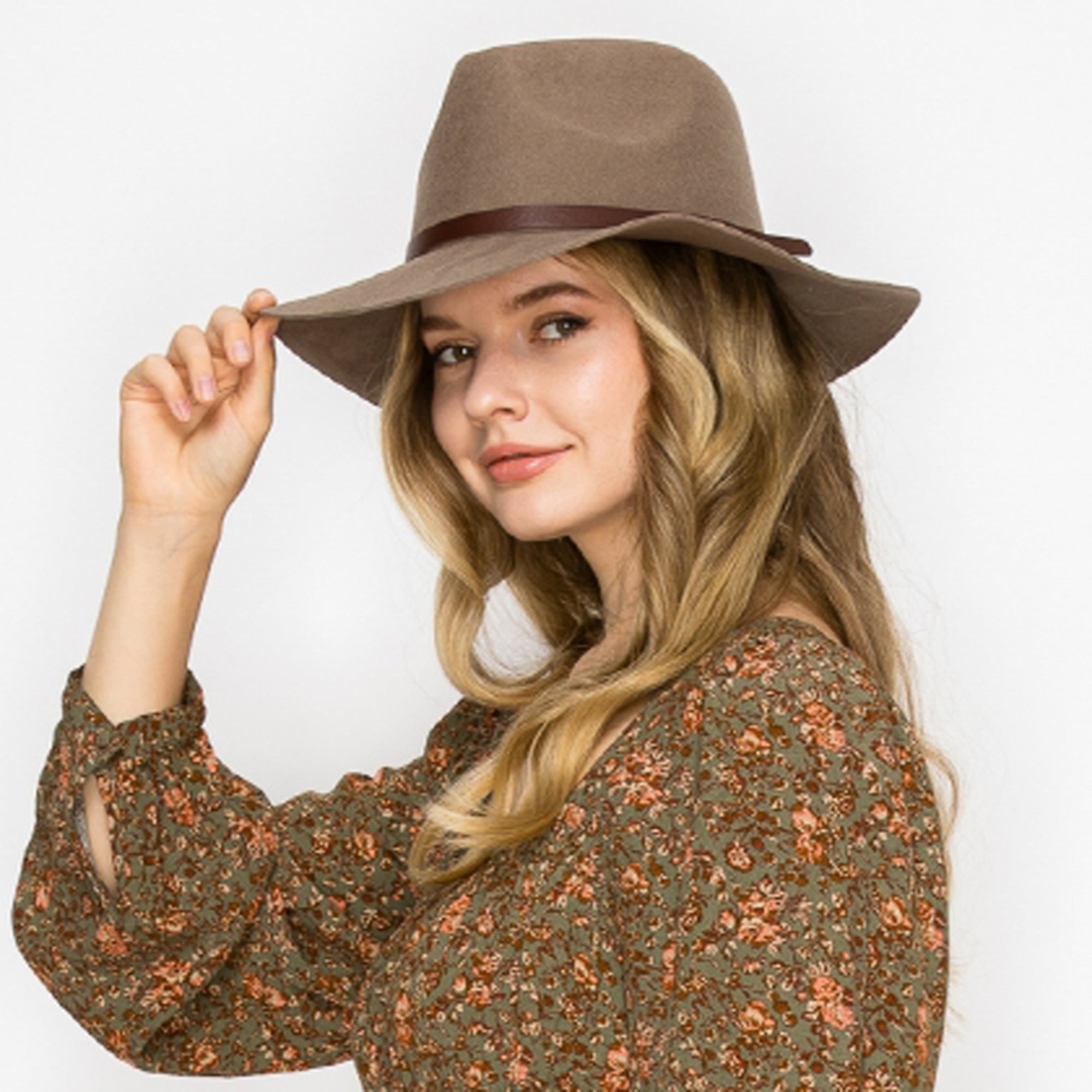 WOOL RANCHER HAT WITH LEAHERBELT-TAUPE