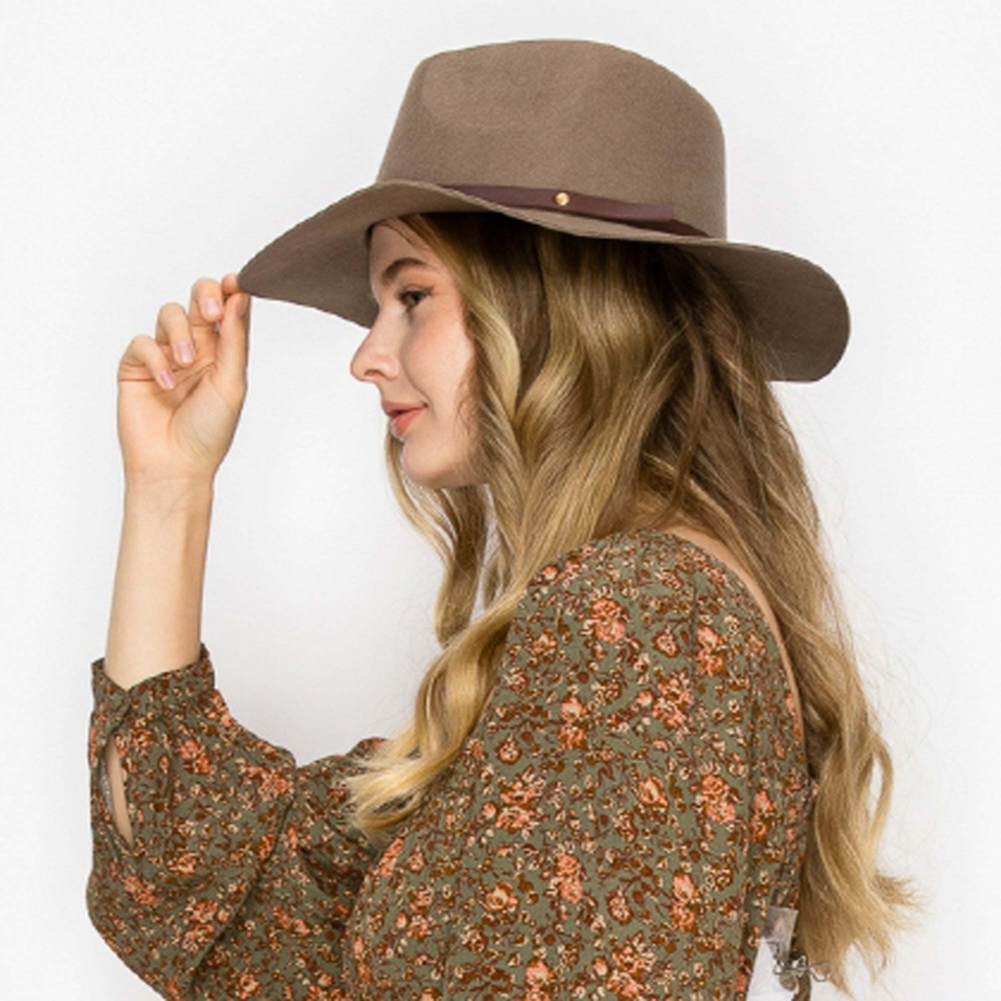 WOOL RANCHER HAT WITH LEAHERBELT-TAUPE