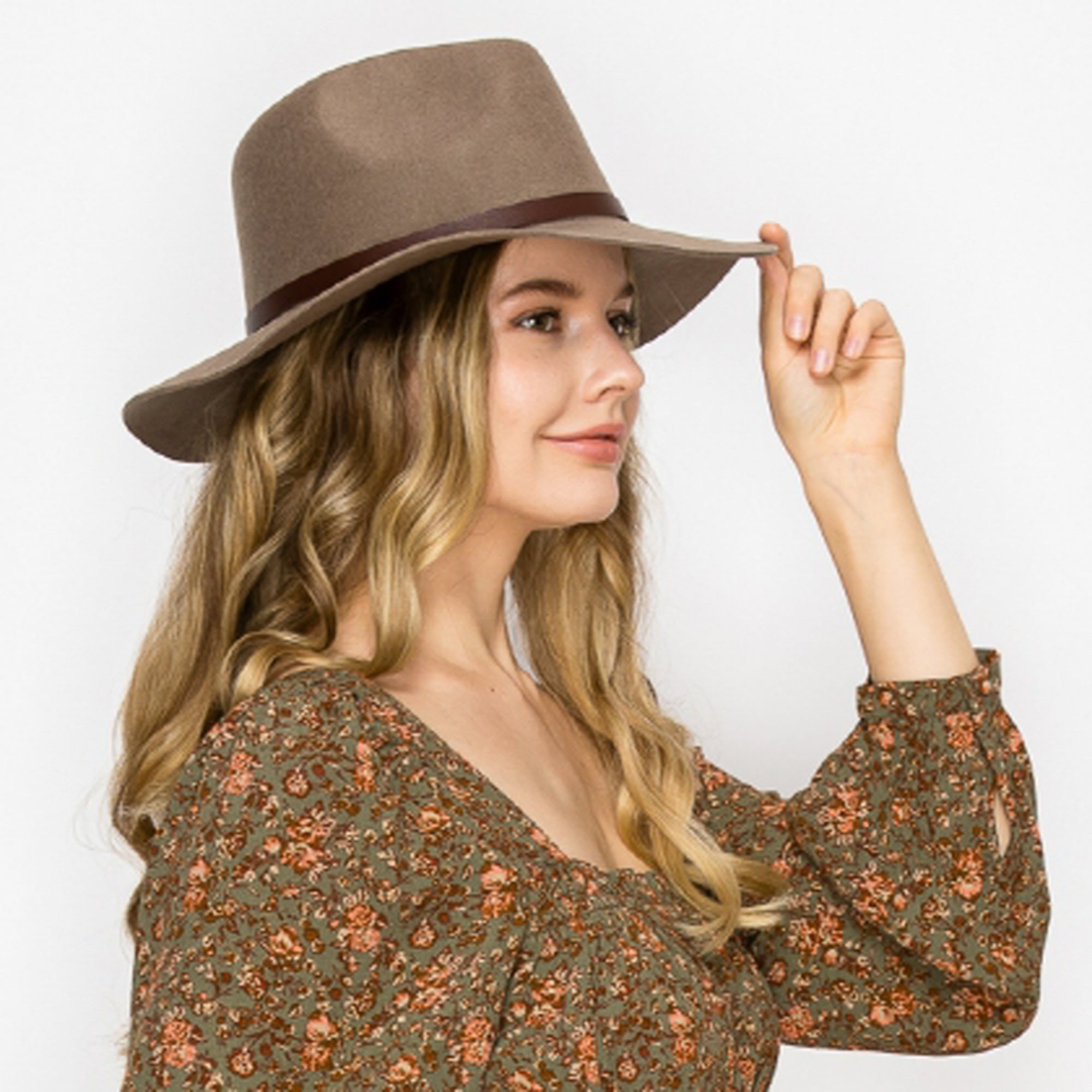 WOOL RANCHER HAT WITH LEAHERBELT-TAUPE