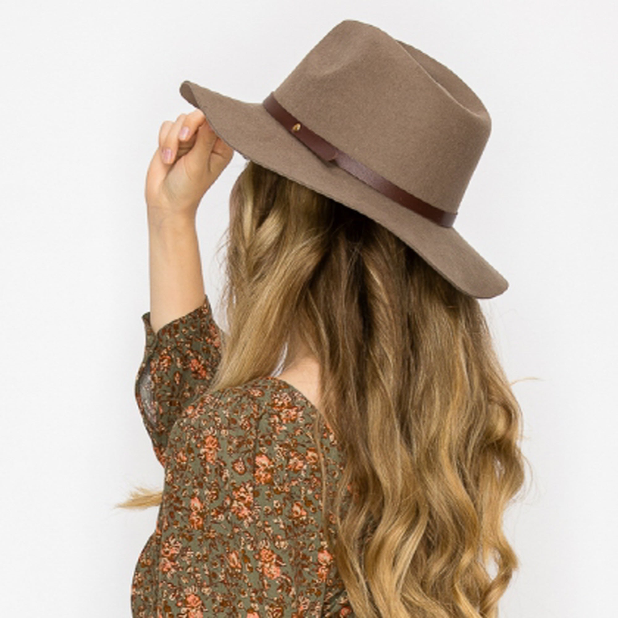 WOOL RANCHER HAT WITH LEAHERBELT-TAUPE