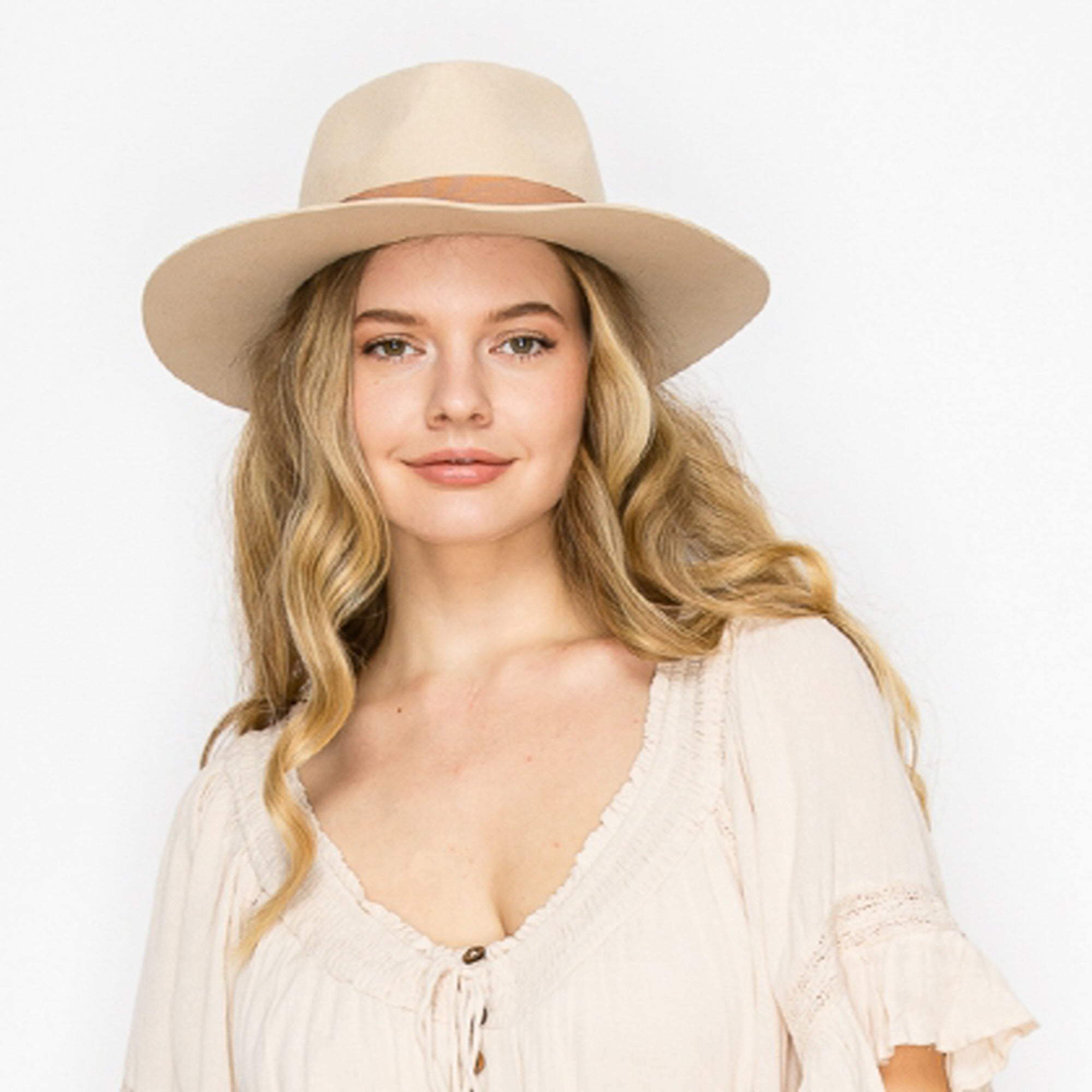 WOOL RANCHER HAT WITH GROSGRAIN RIBBONE-IVORY