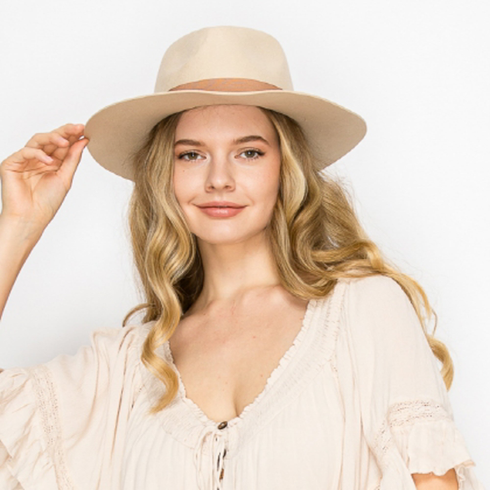 WOOL RANCHER HAT WITH GROSGRAIN RIBBONE-IVORY