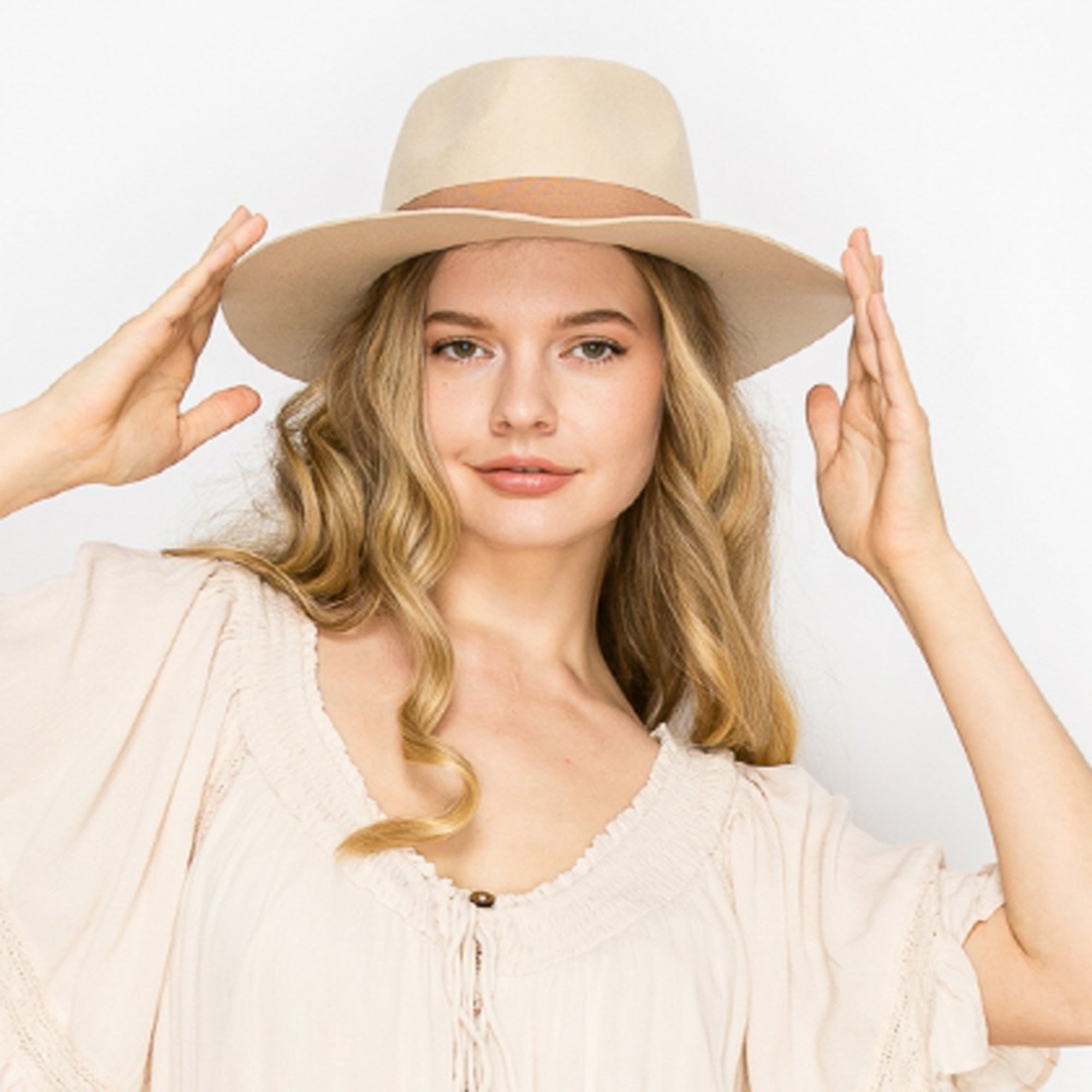 WOOL RANCHER HAT WITH GROSGRAIN RIBBONE-IVORY