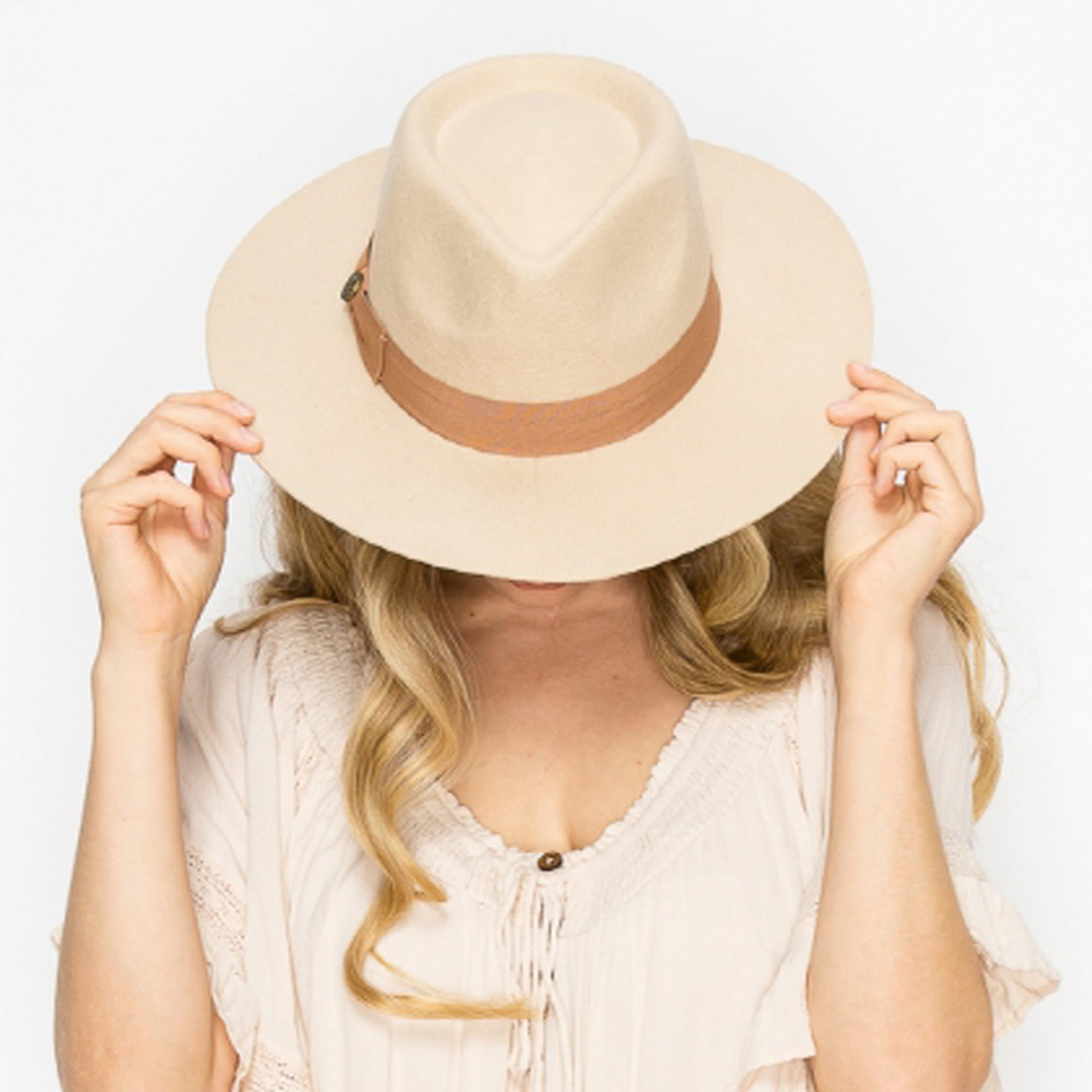 WOOL RANCHER HAT WITH GROSGRAIN RIBBONE-IVORY