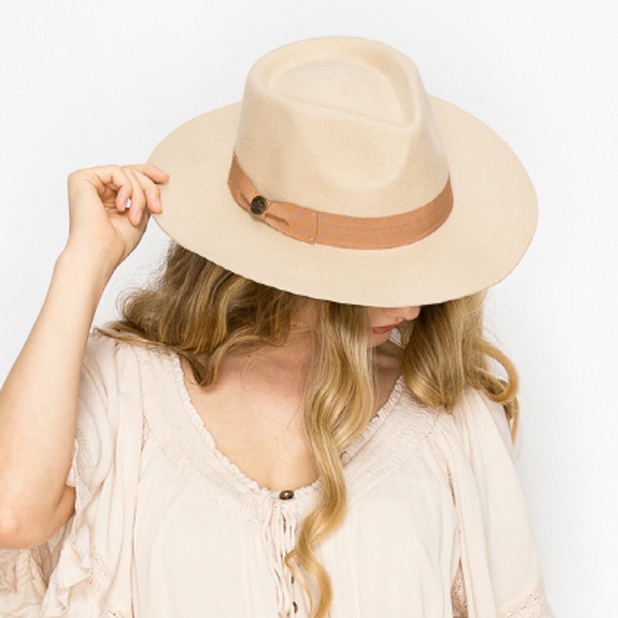 WOOL RANCHER HAT WITH GROSGRAIN RIBBONE-IVORY