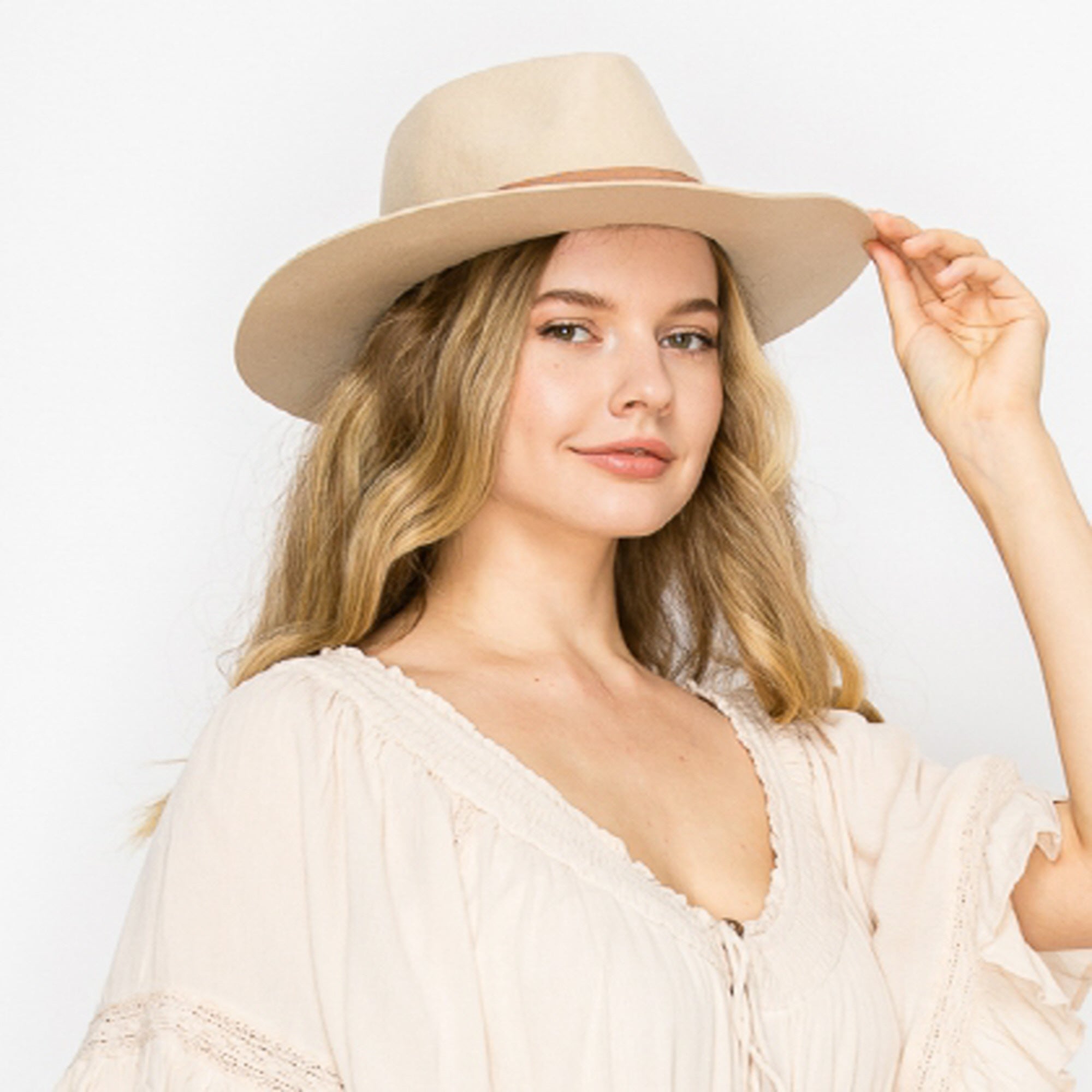 WOOL RANCHER HAT WITH GROSGRAIN RIBBONE-IVORY
