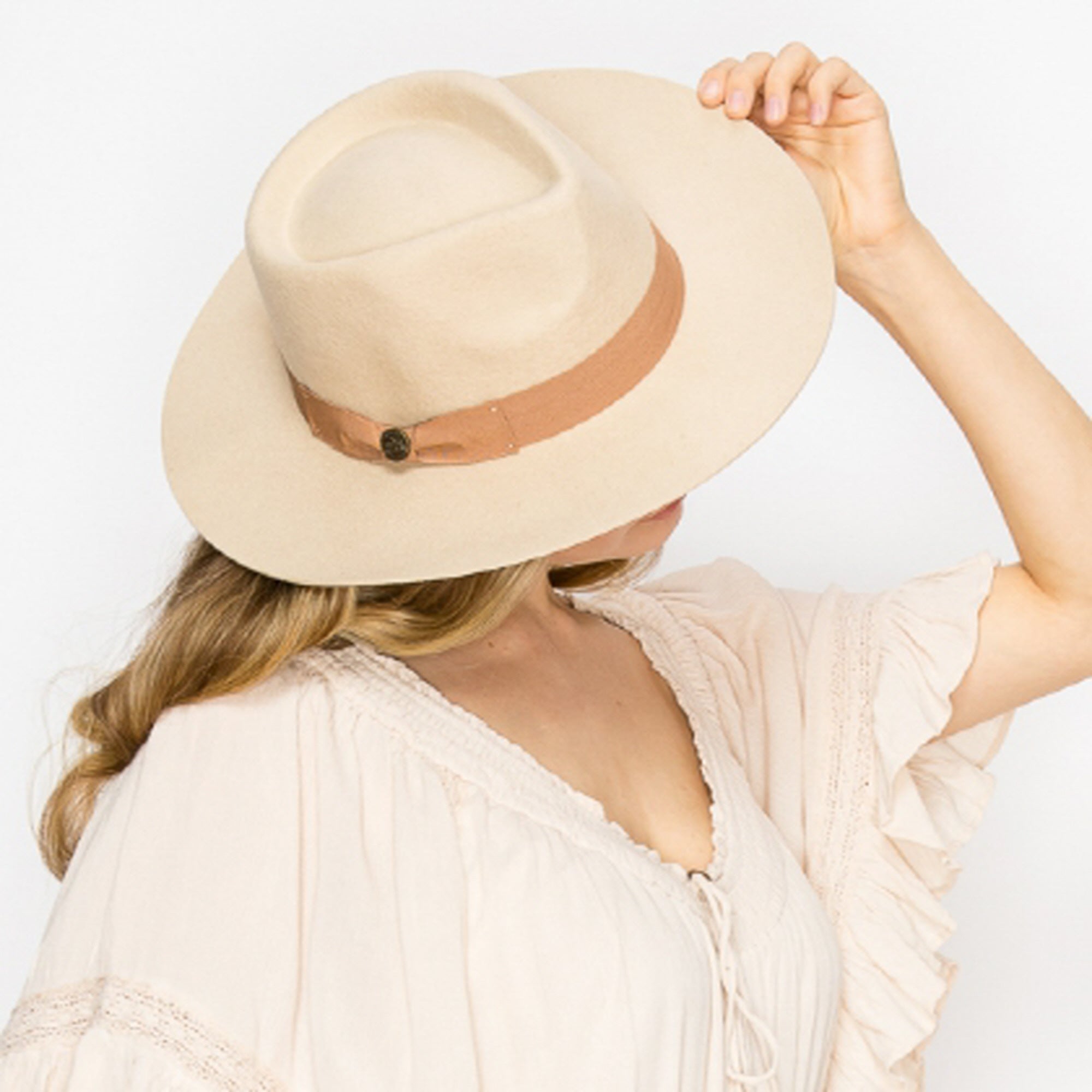 WOOL RANCHER HAT WITH GROSGRAIN RIBBONE-IVORY