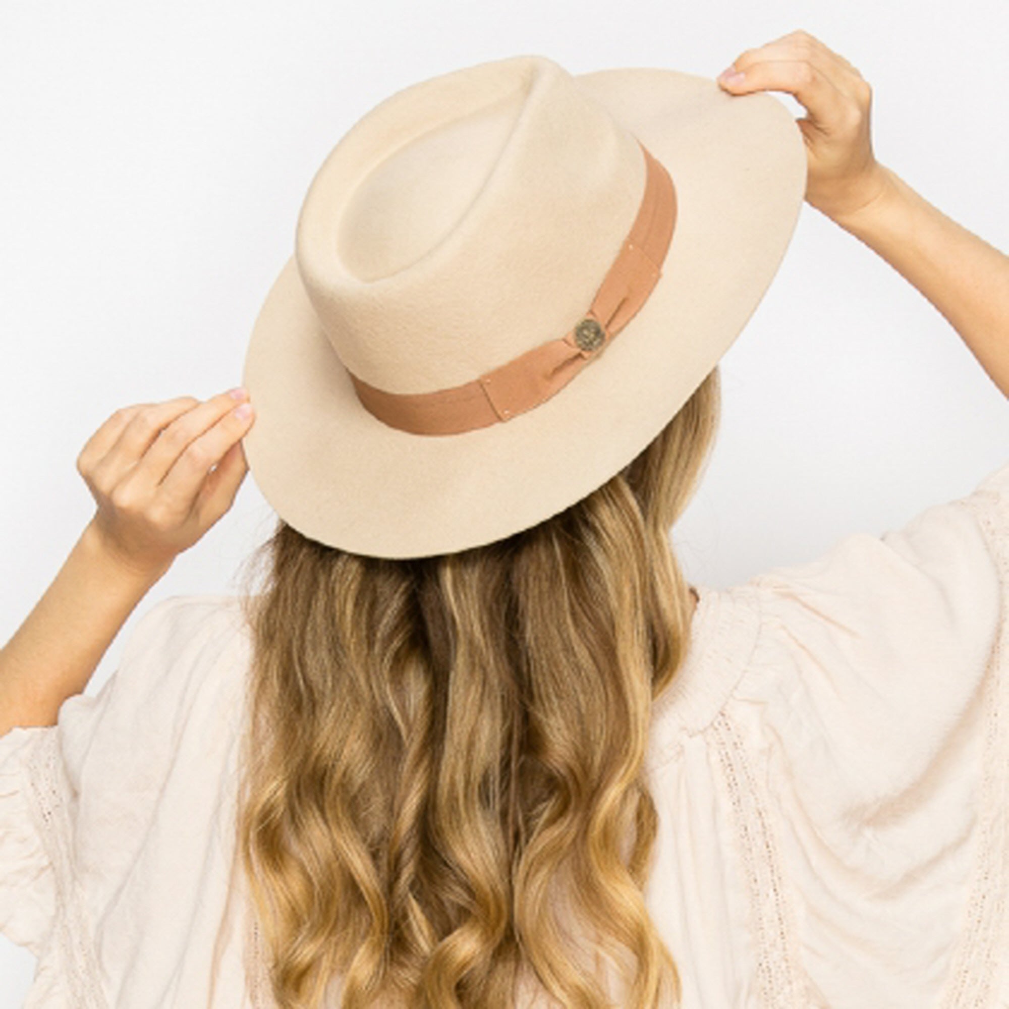 WOOL RANCHER HAT WITH GROSGRAIN RIBBONE-IVORY