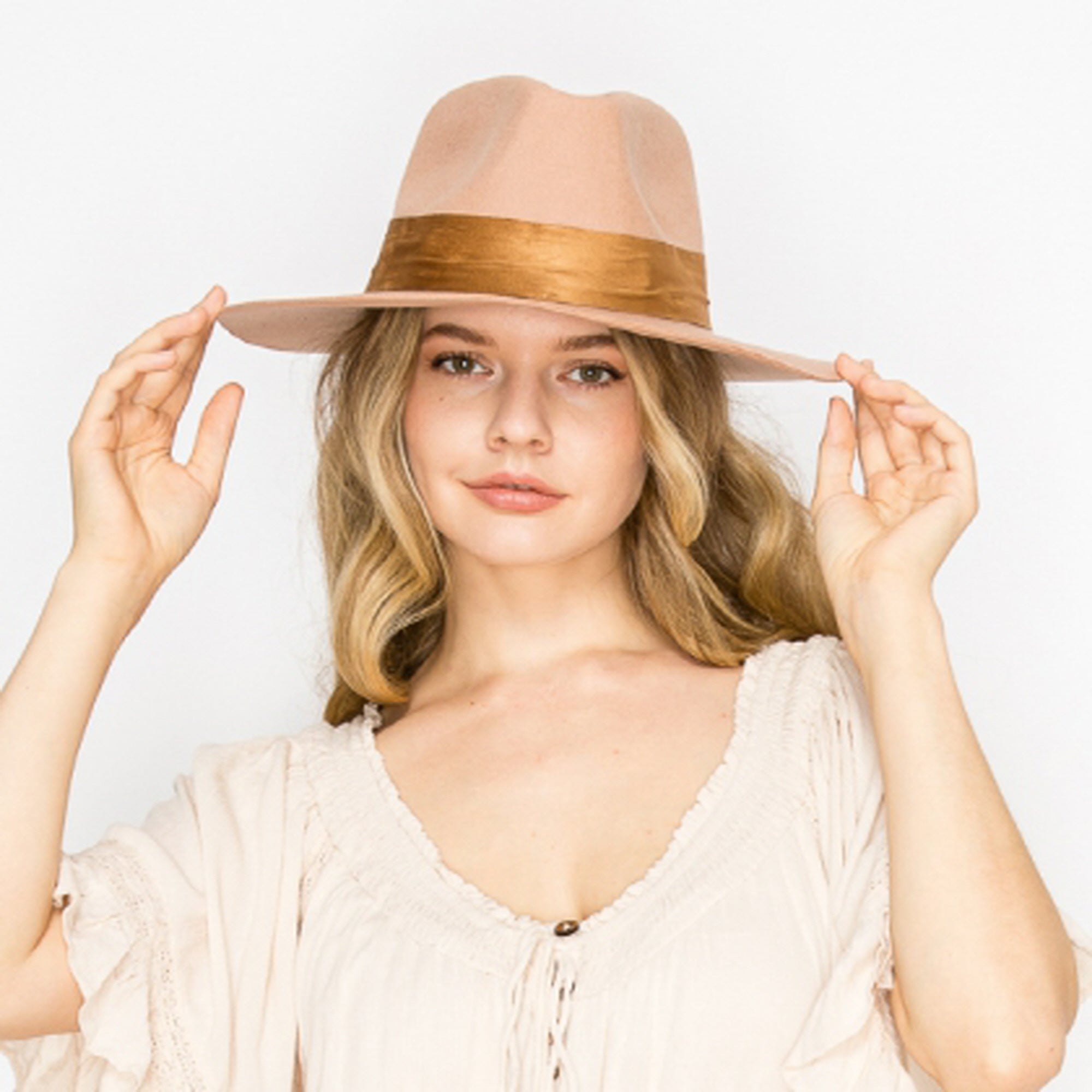 WOOL RANCHER HAT WITH VELVET BAND-CAMEL