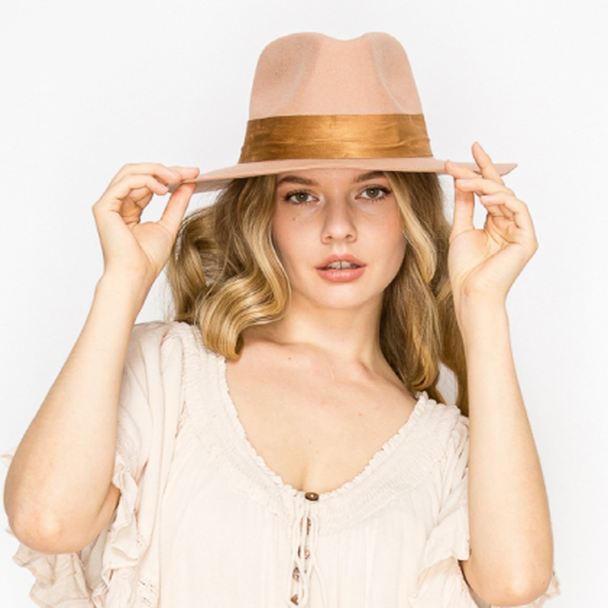 WOOL RANCHER HAT WITH VELVET BAND-CAMEL