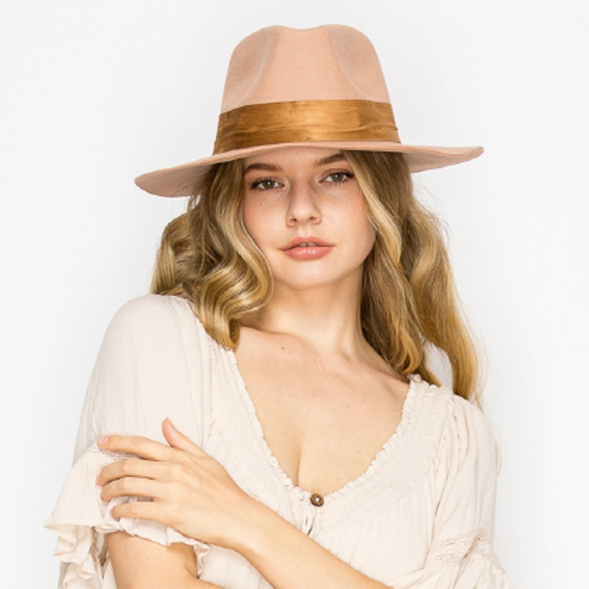 WOOL RANCHER HAT WITH VELVET BAND-CAMEL