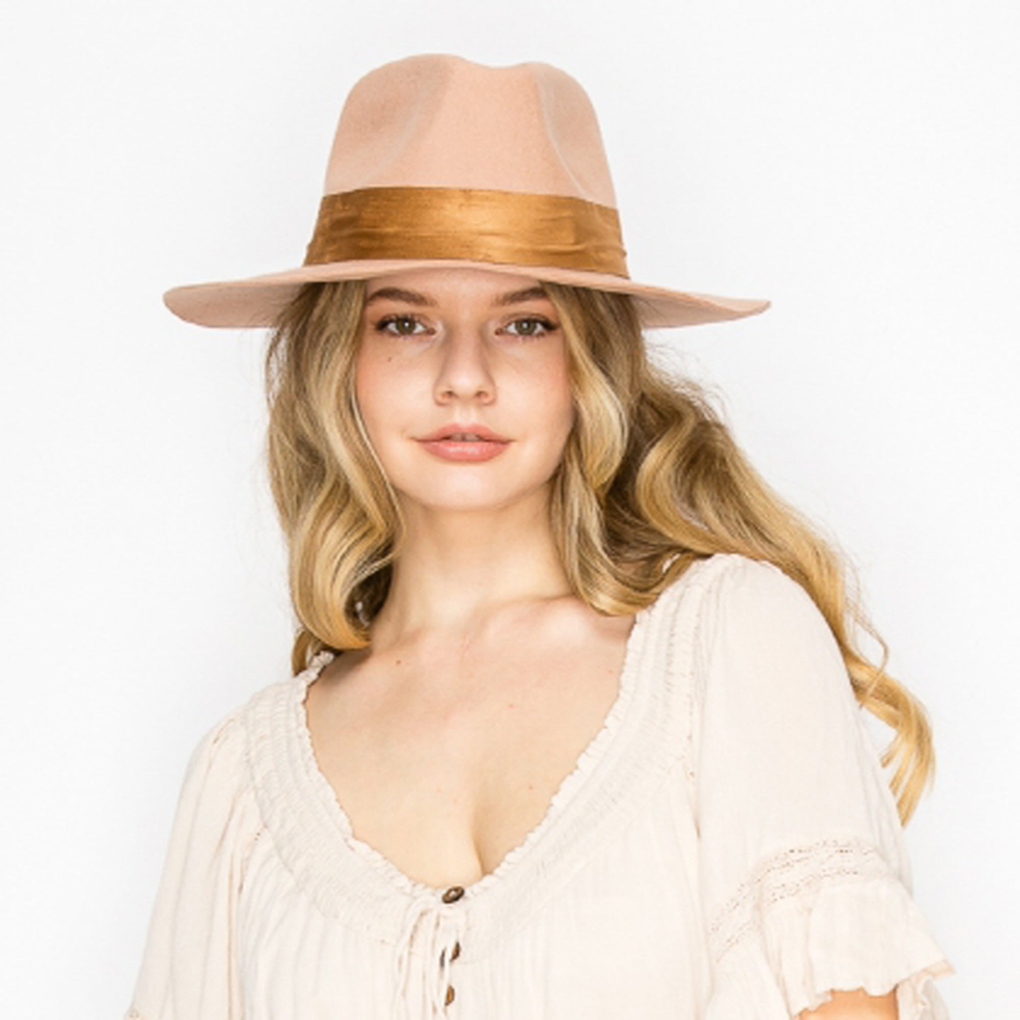 WOOL RANCHER HAT WITH VELVET BAND-CAMEL