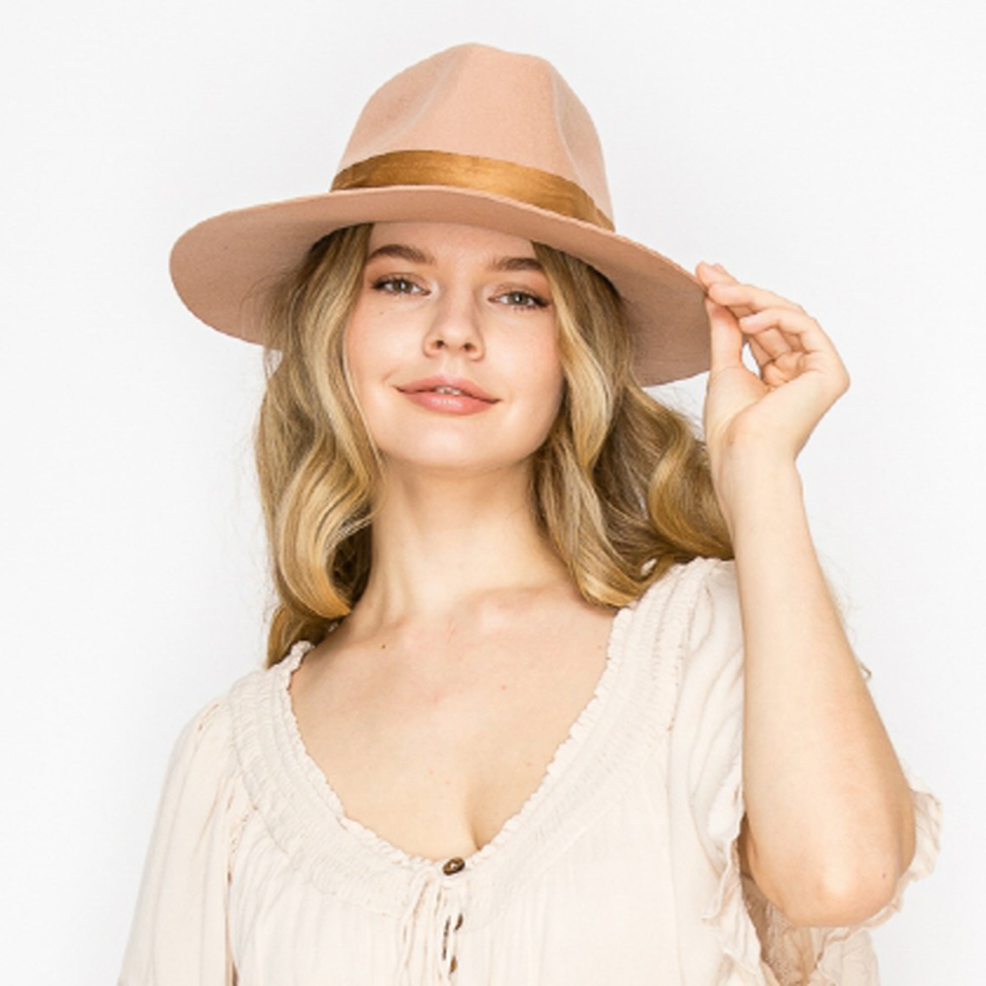 WOOL RANCHER HAT WITH VELVET BAND-CAMEL