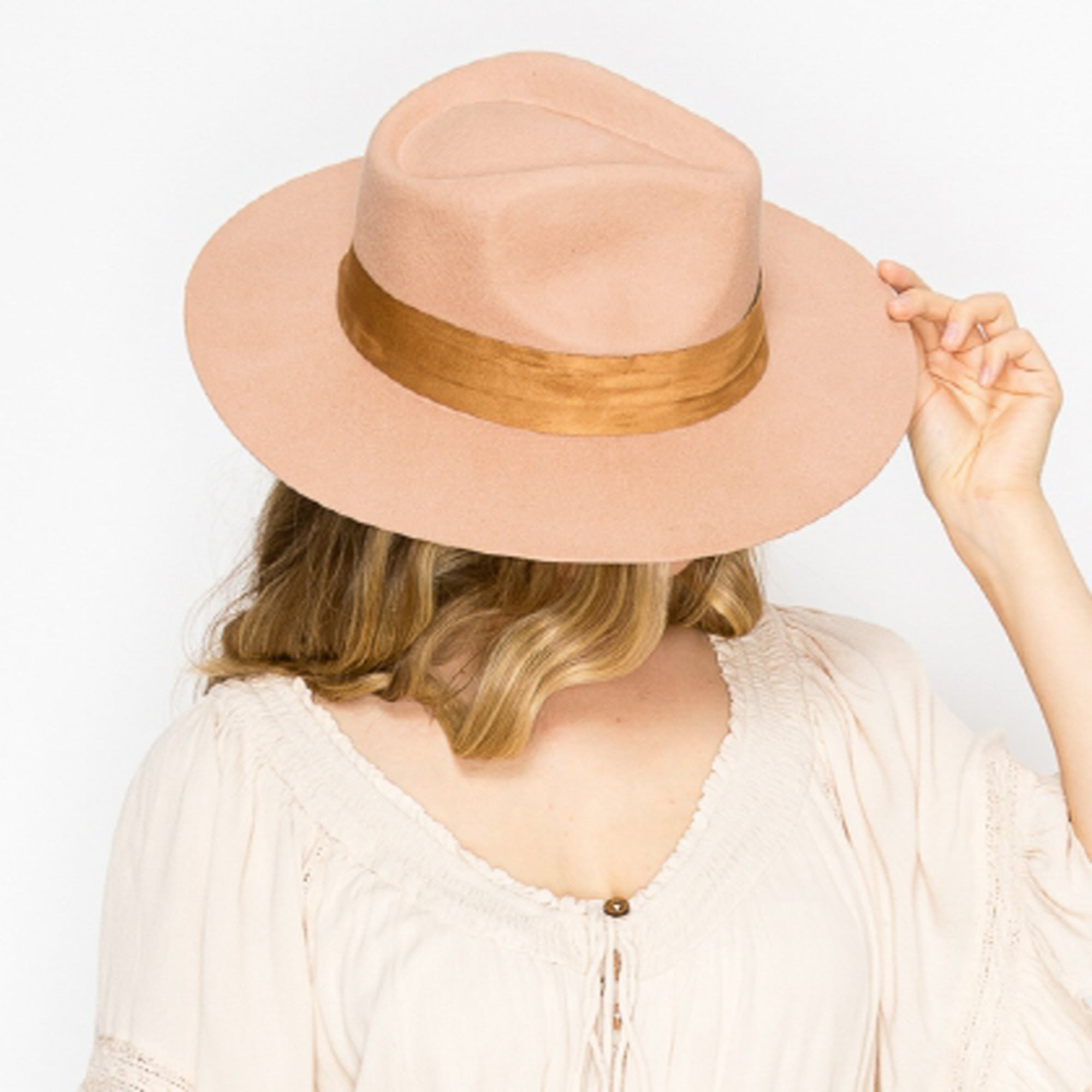 WOOL RANCHER HAT WITH VELVET BAND-CAMEL