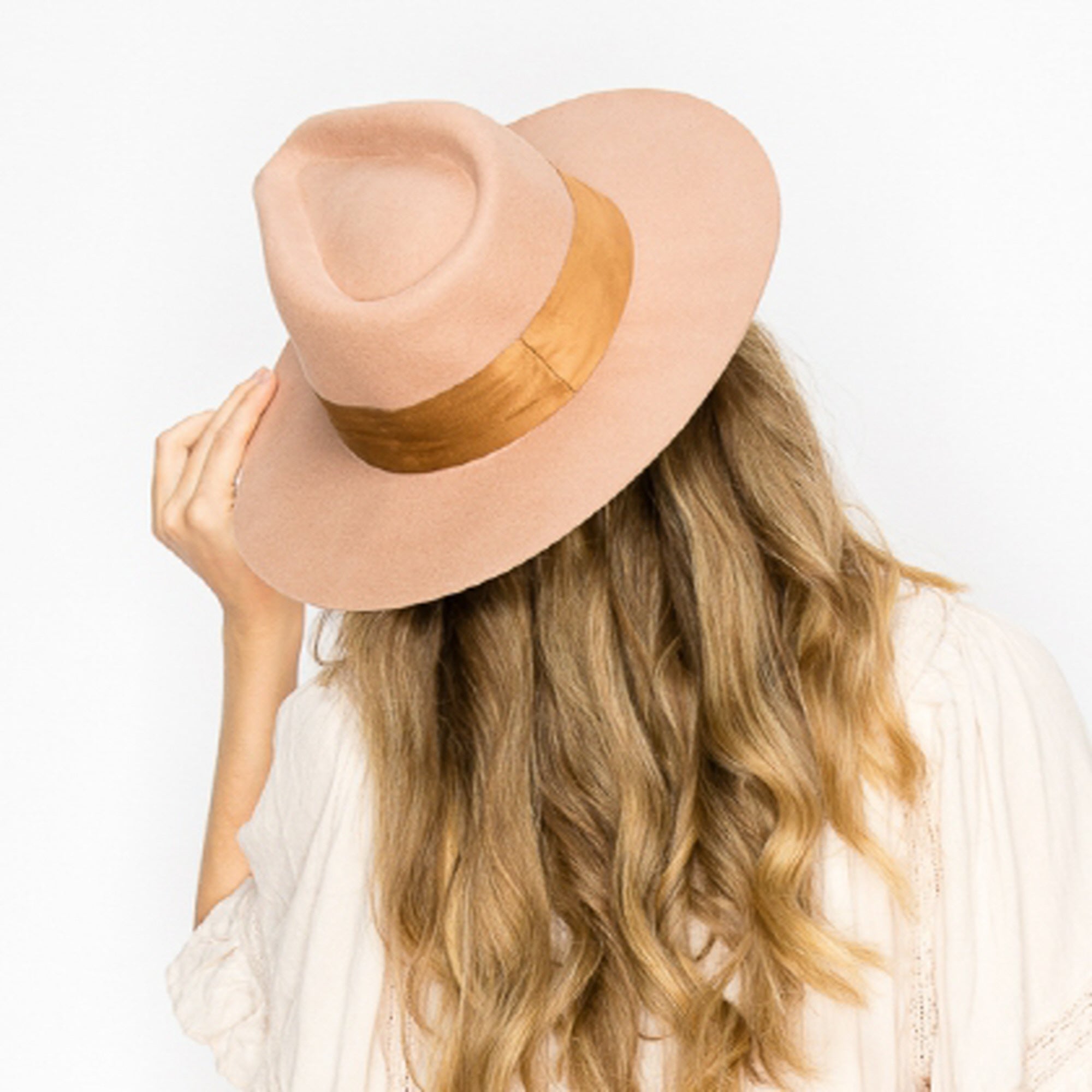 WOOL RANCHER HAT WITH VELVET BAND-CAMEL