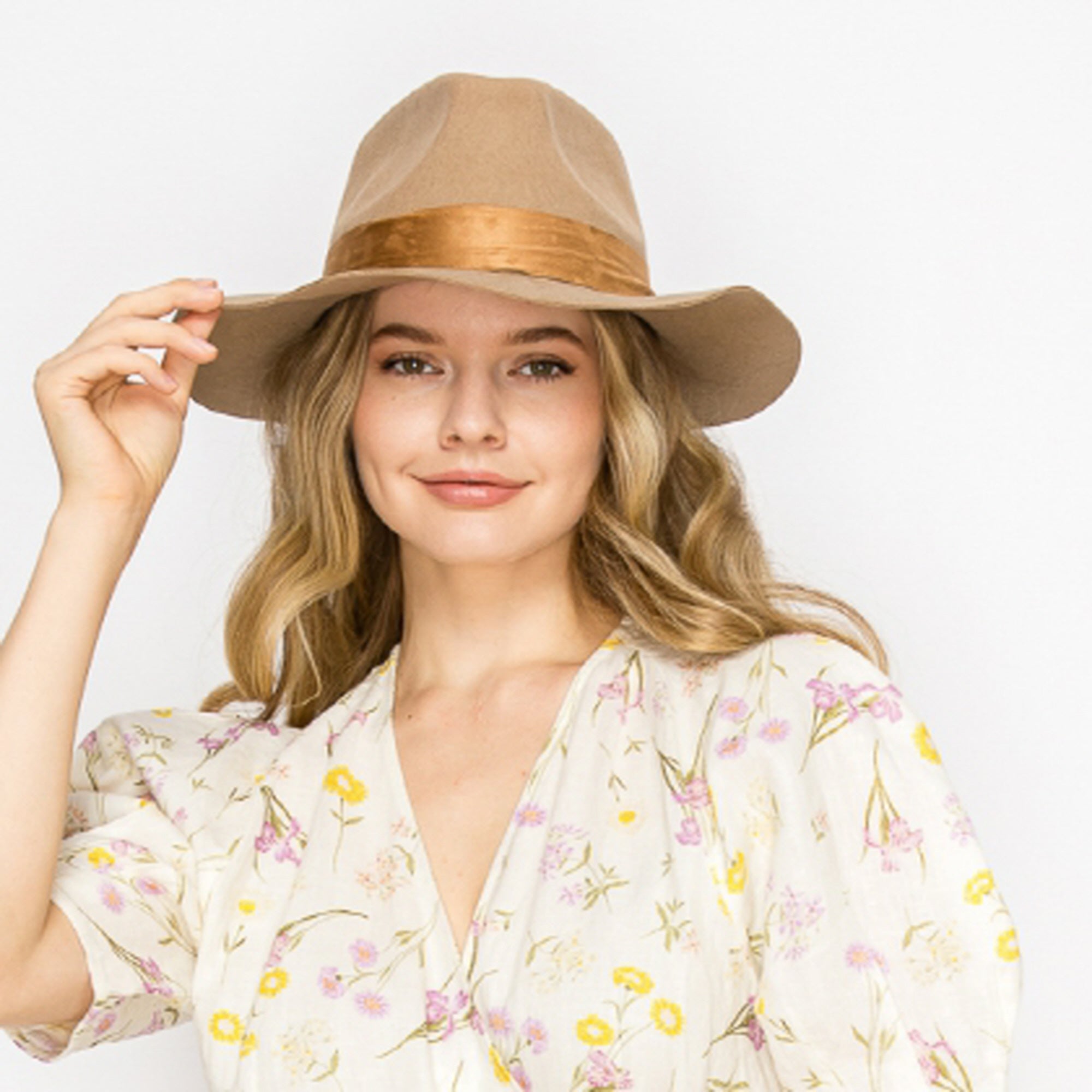 WOOL RANCHER HAT WITH VELVET BAND-TAUPE