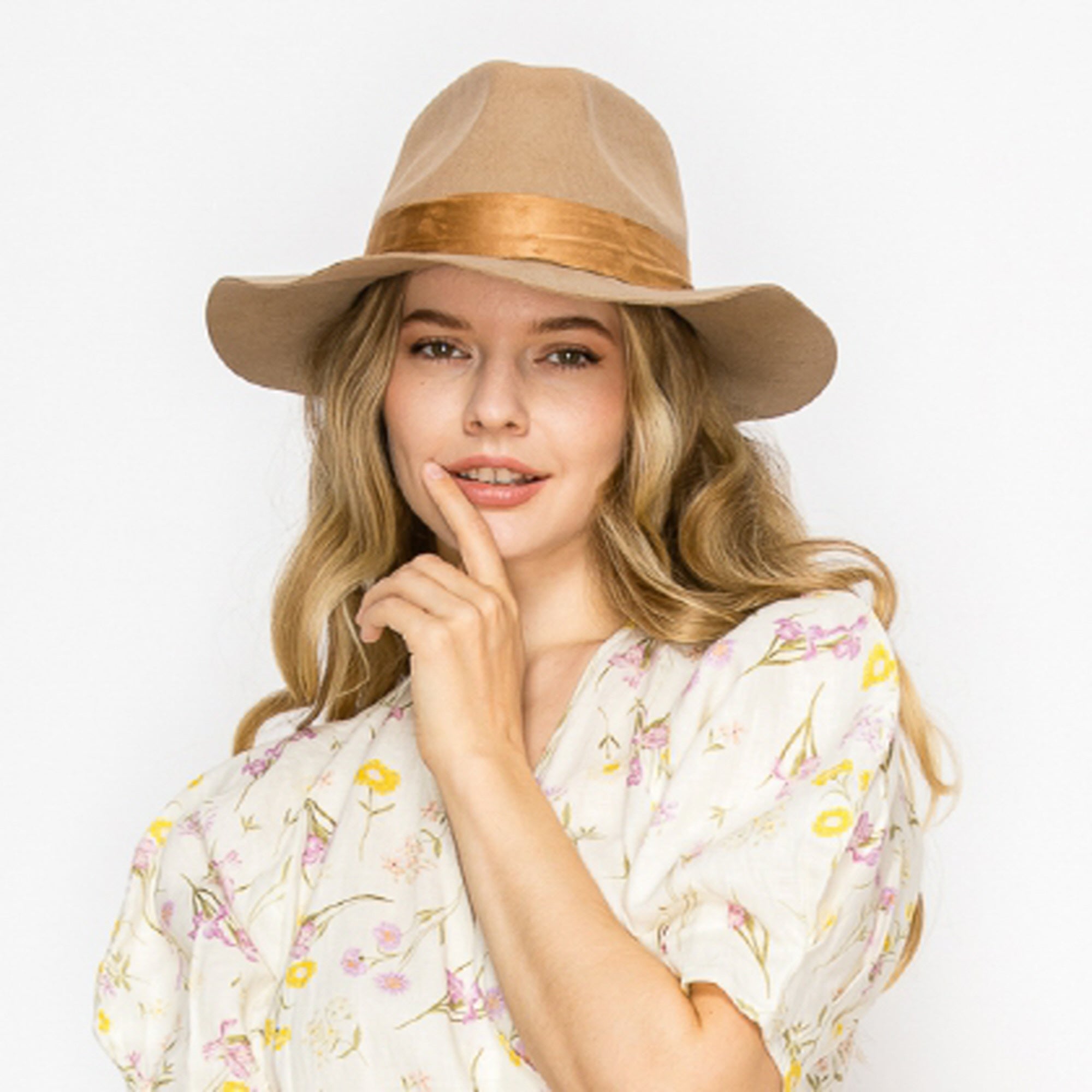 WOOL RANCHER HAT WITH VELVET BAND-TAUPE