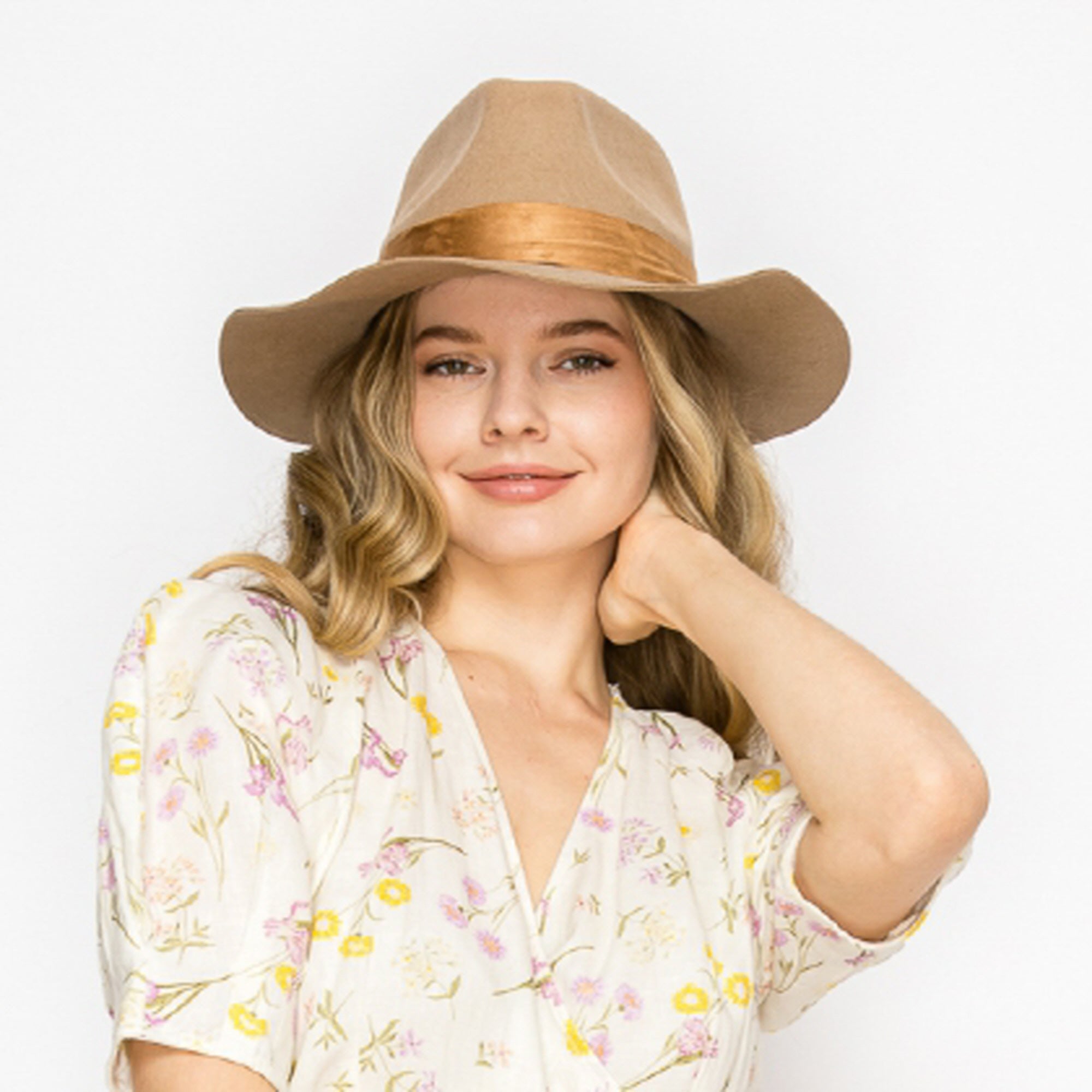 WOOL RANCHER HAT WITH VELVET BAND-TAUPE