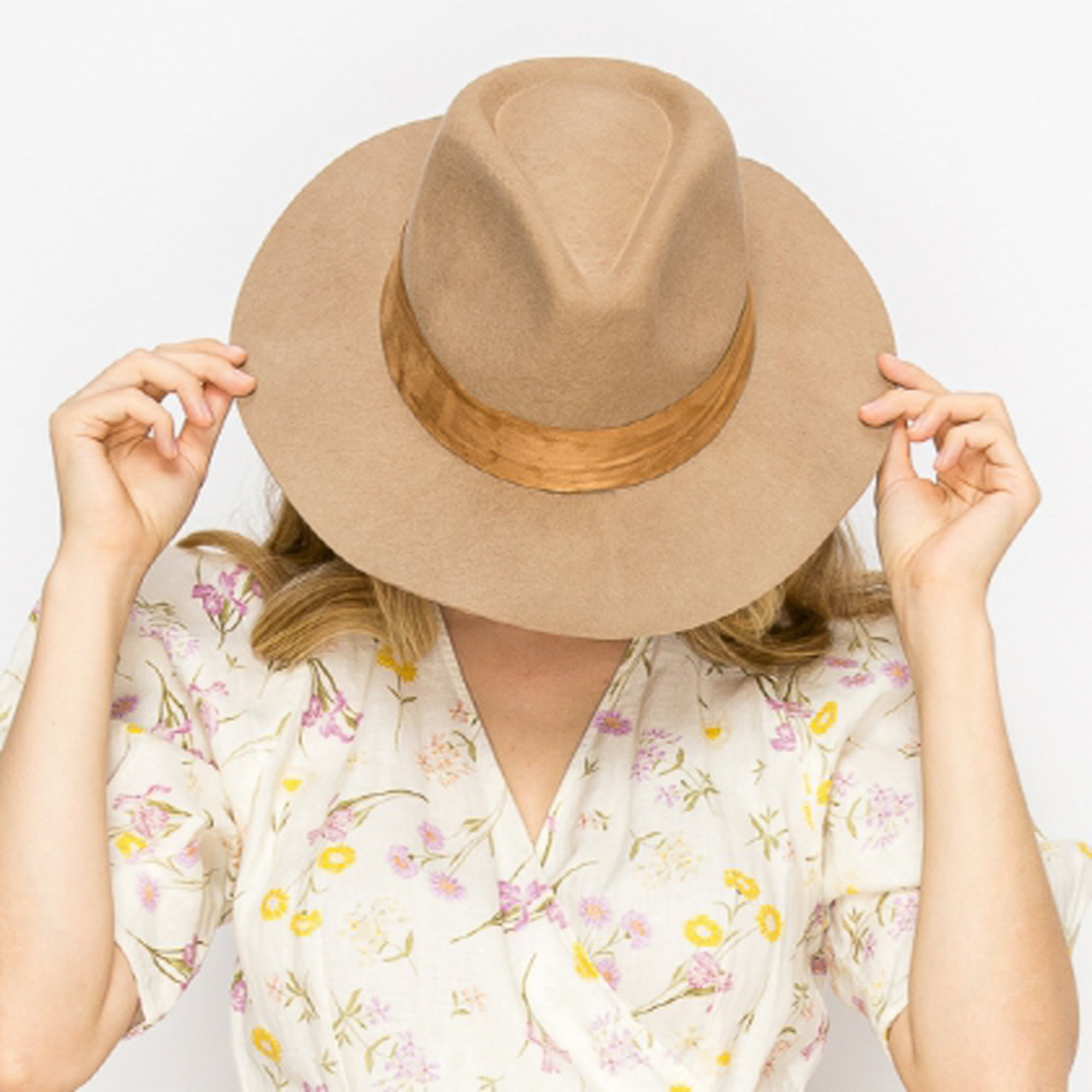 WOOL RANCHER HAT WITH VELVET BAND-TAUPE