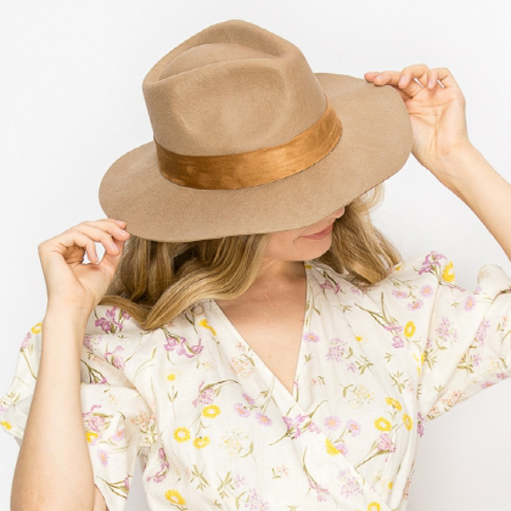 WOOL RANCHER HAT WITH VELVET BAND-TAUPE