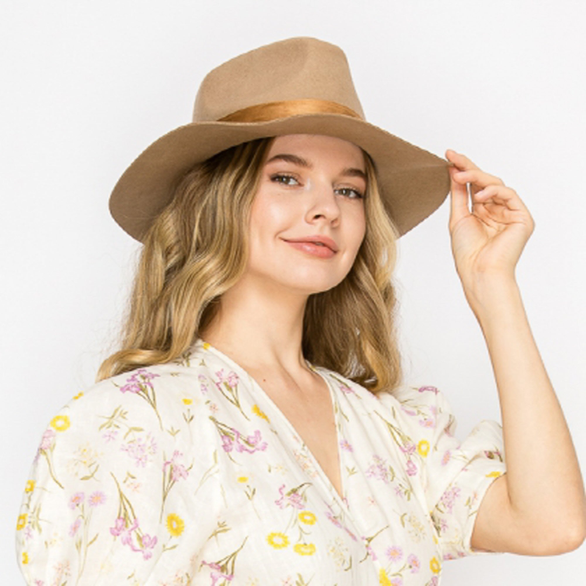 WOOL RANCHER HAT WITH VELVET BAND-TAUPE