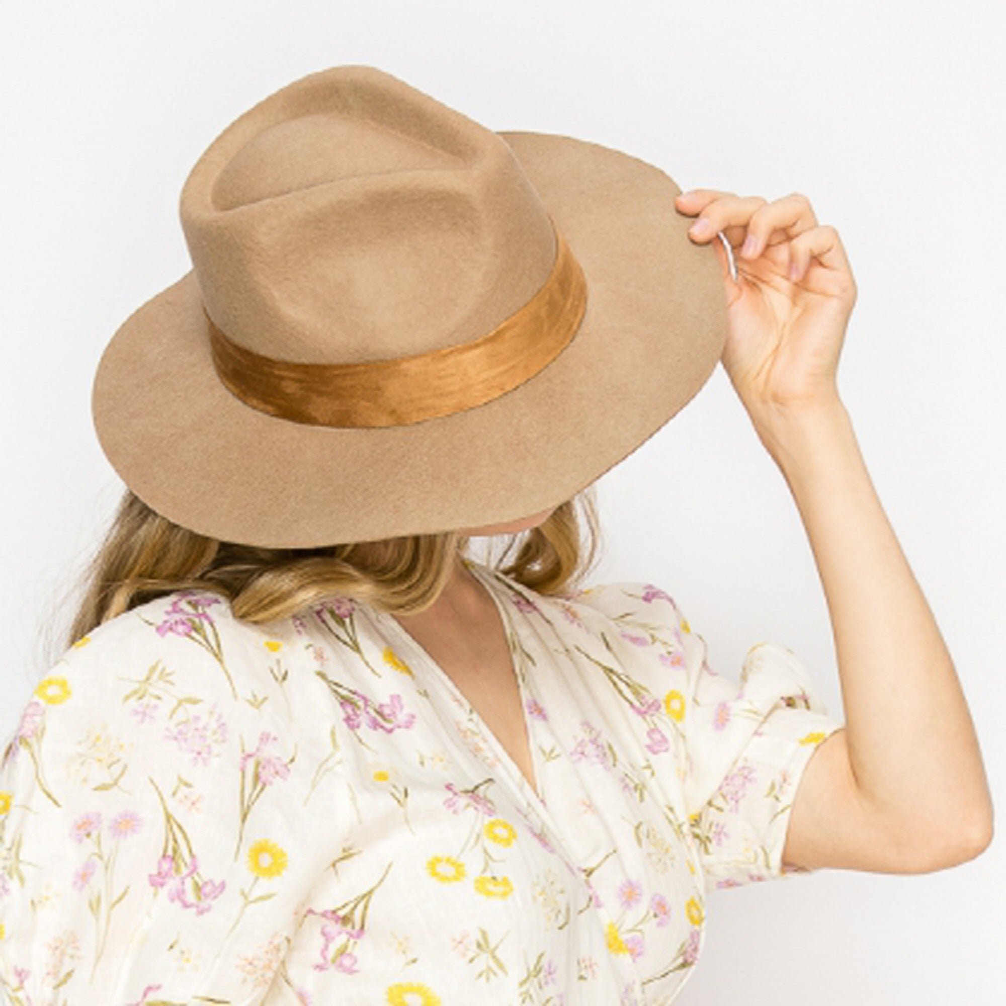 WOOL RANCHER HAT WITH VELVET BAND-TAUPE