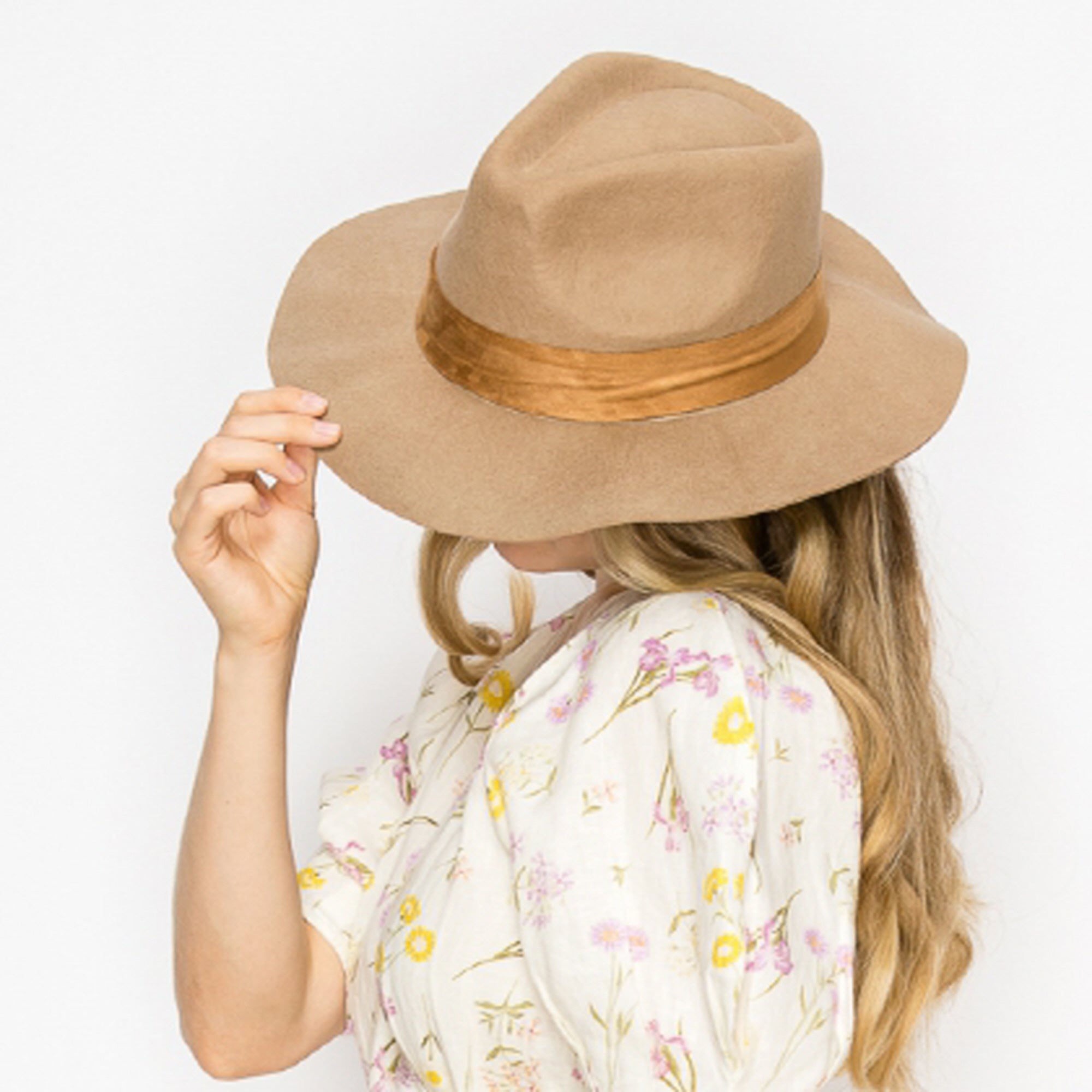 WOOL RANCHER HAT WITH VELVET BAND-TAUPE