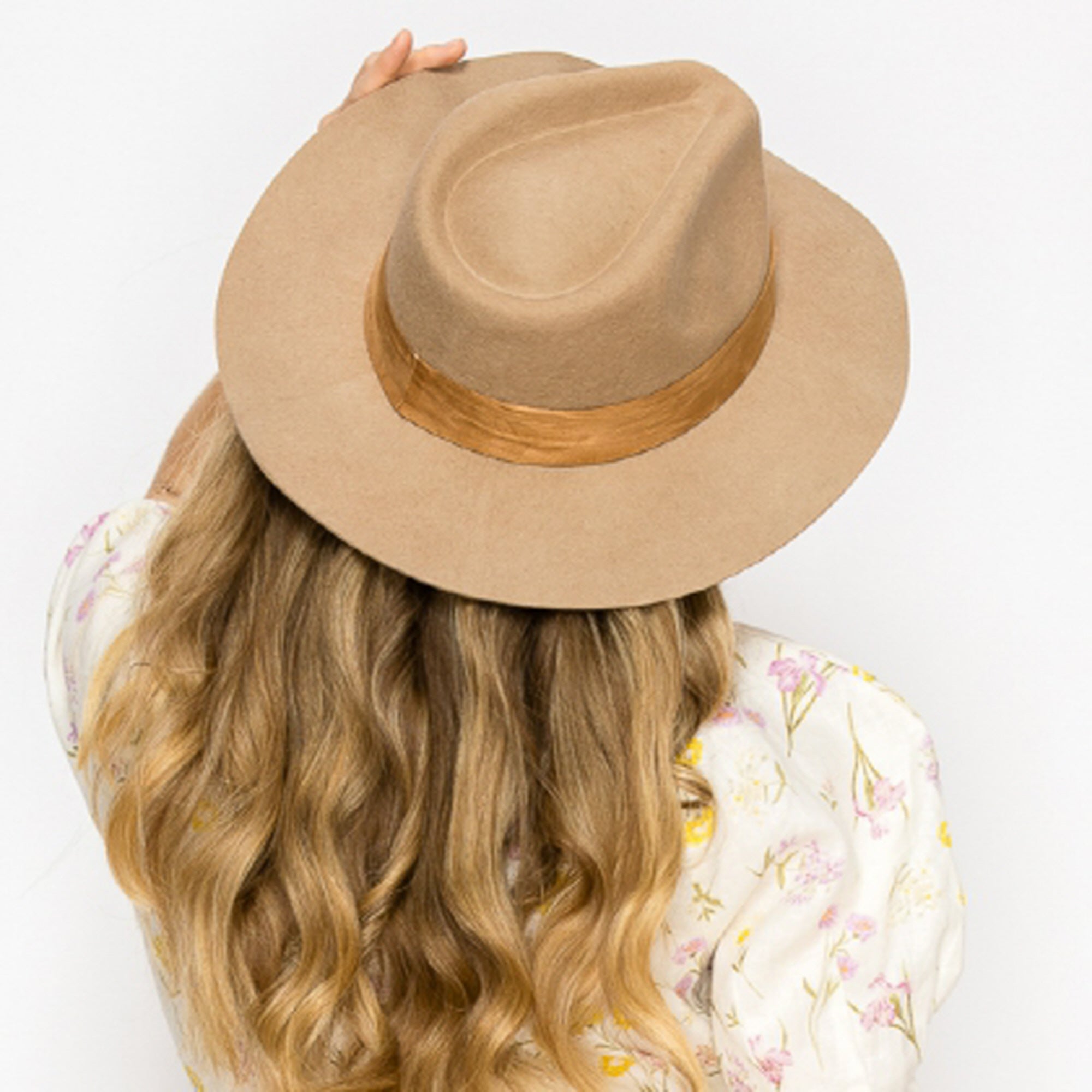 WOOL RANCHER HAT WITH VELVET BAND-TAUPE