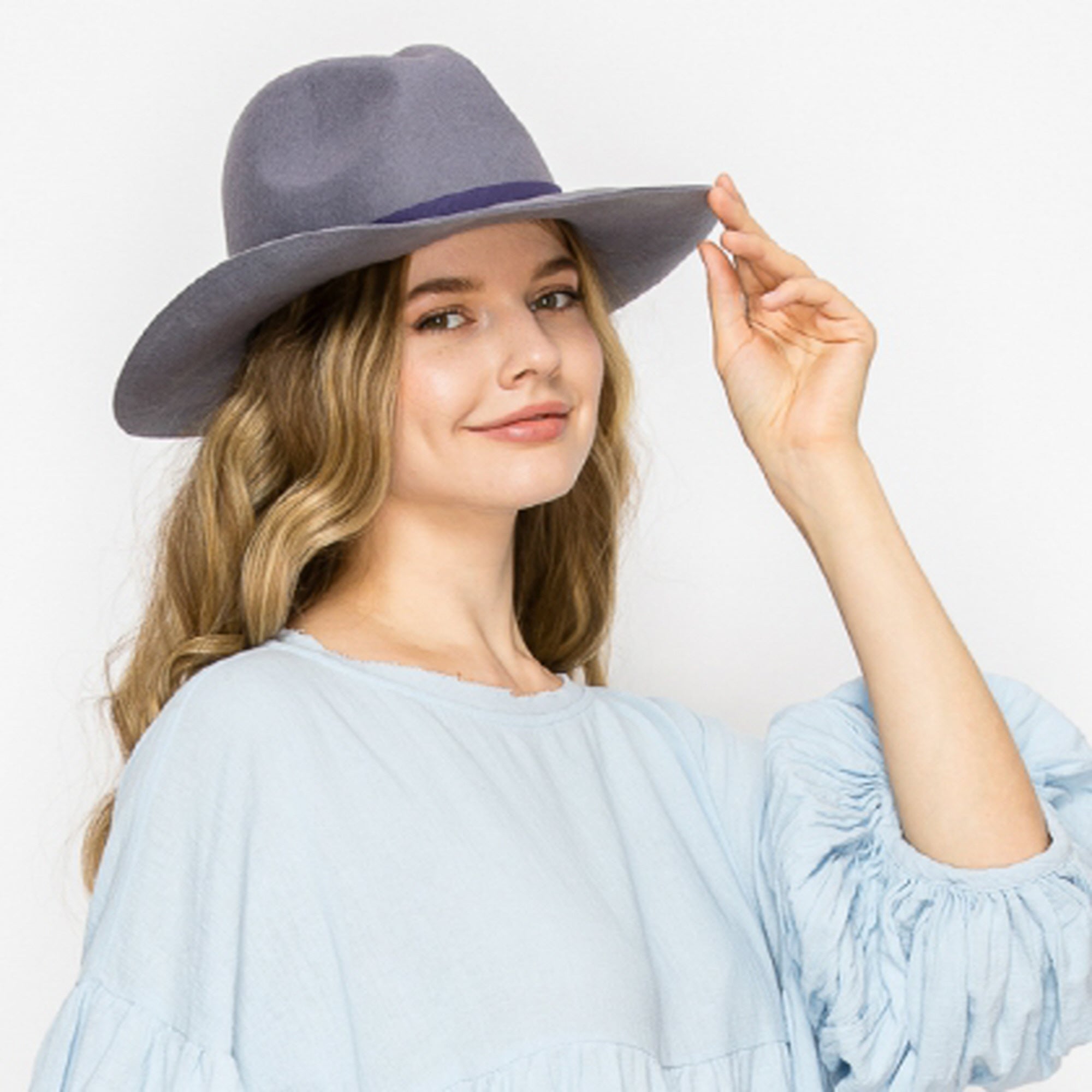 WOOL PENCIL BRIM HAT-GREY