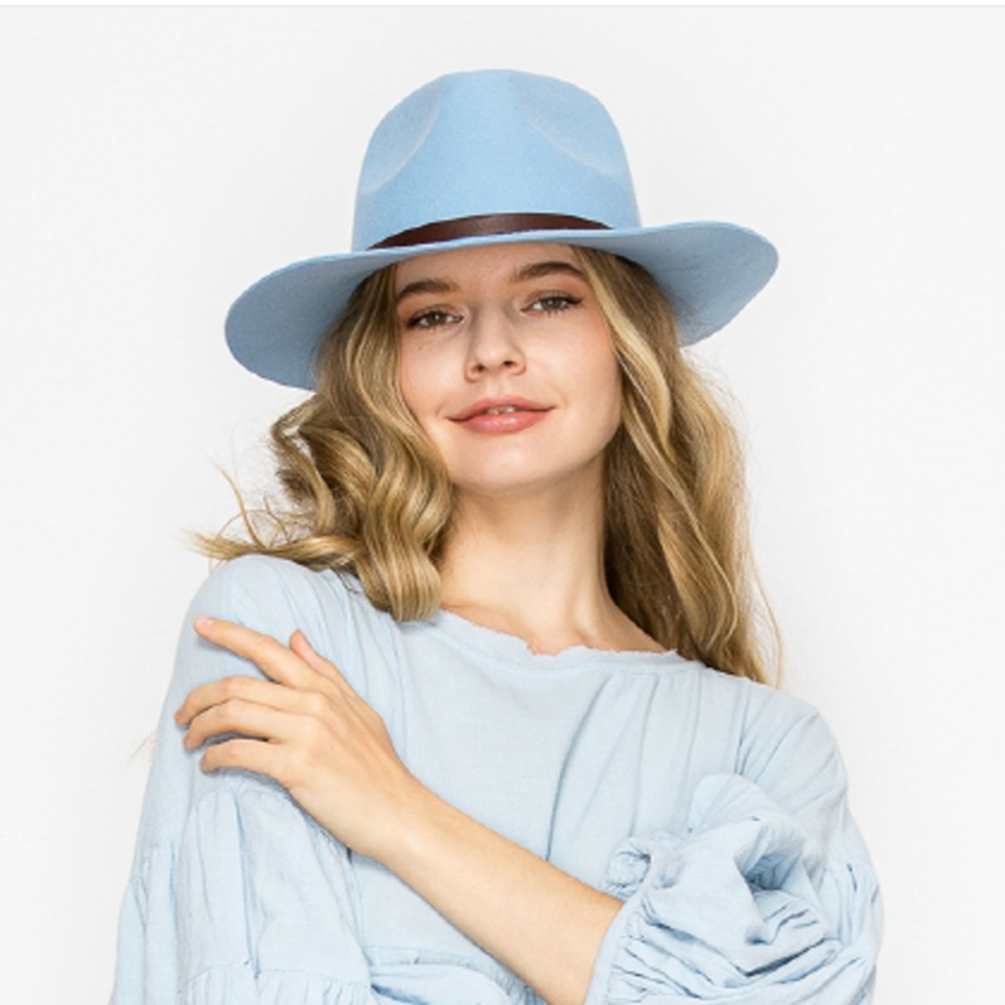 WOOL RANCHER HAT WITH LEATHER BELT-BLUE