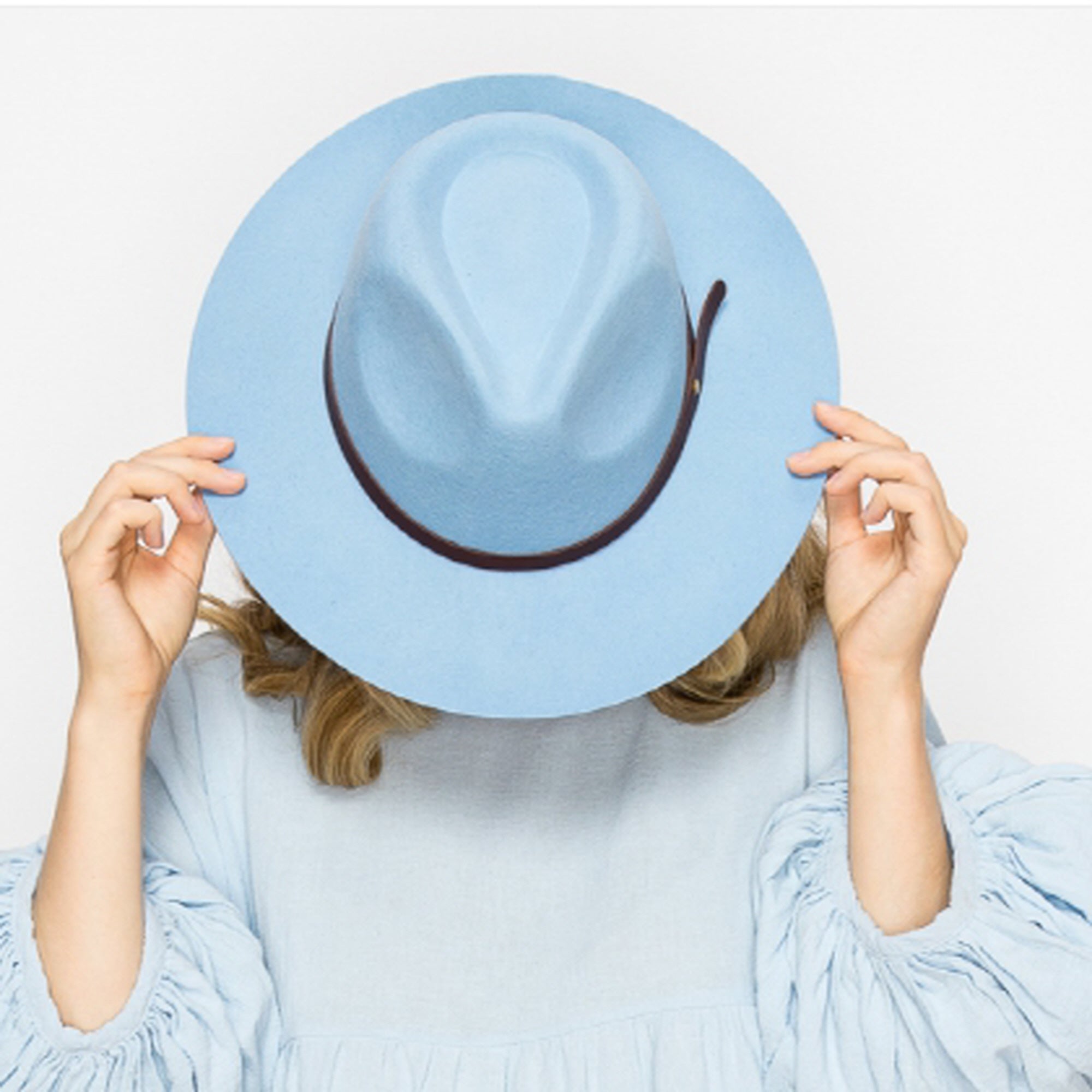 WOOL RANCHER HAT WITH LEATHER BELT-BLUE