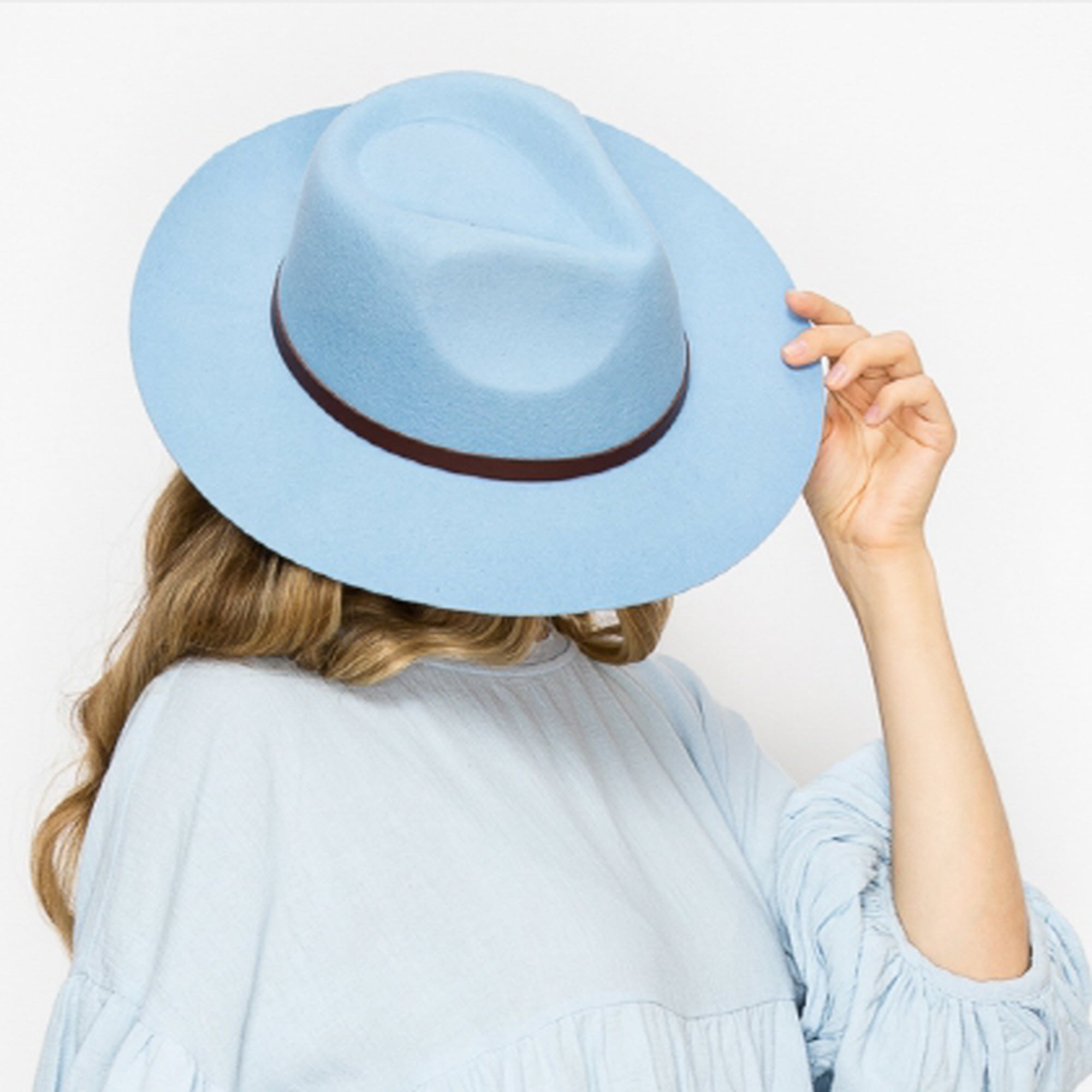 WOOL RANCHER HAT WITH LEATHER BELT-BLUE