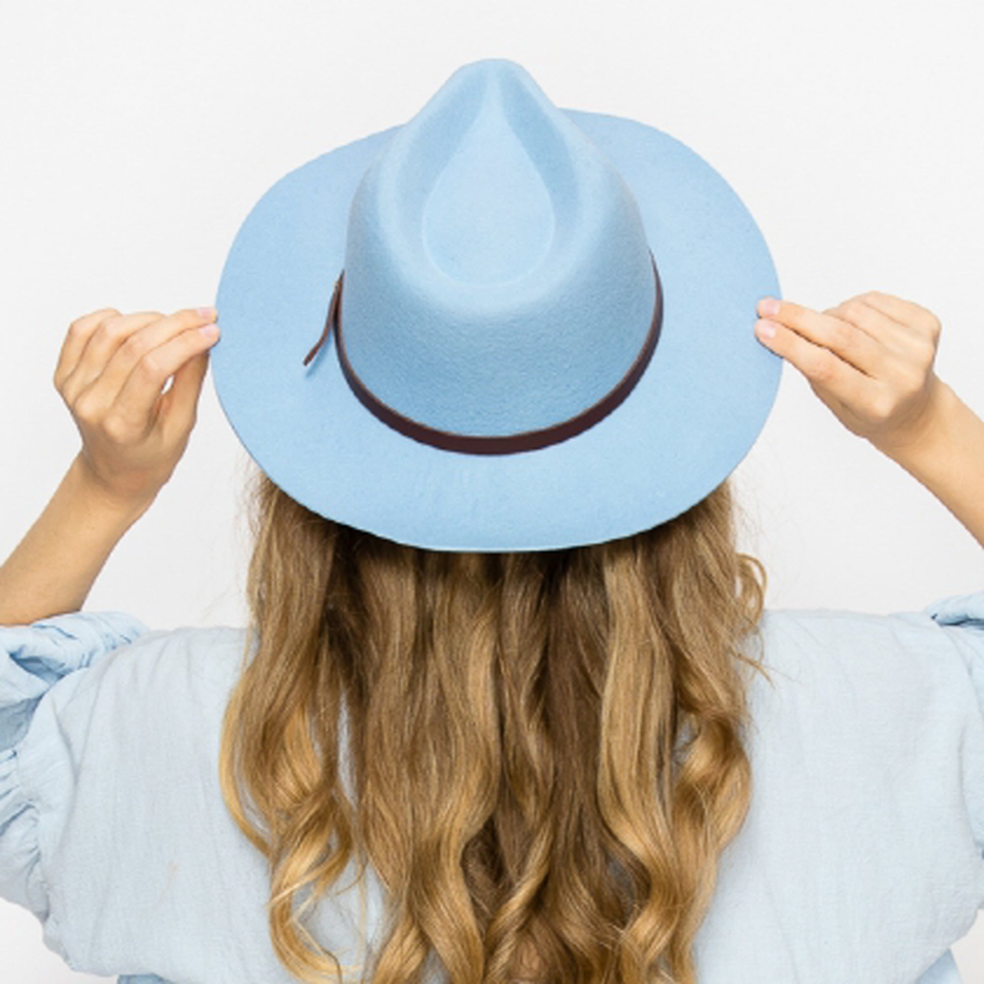WOOL RANCHER HAT WITH LEATHER BELT-BLUE