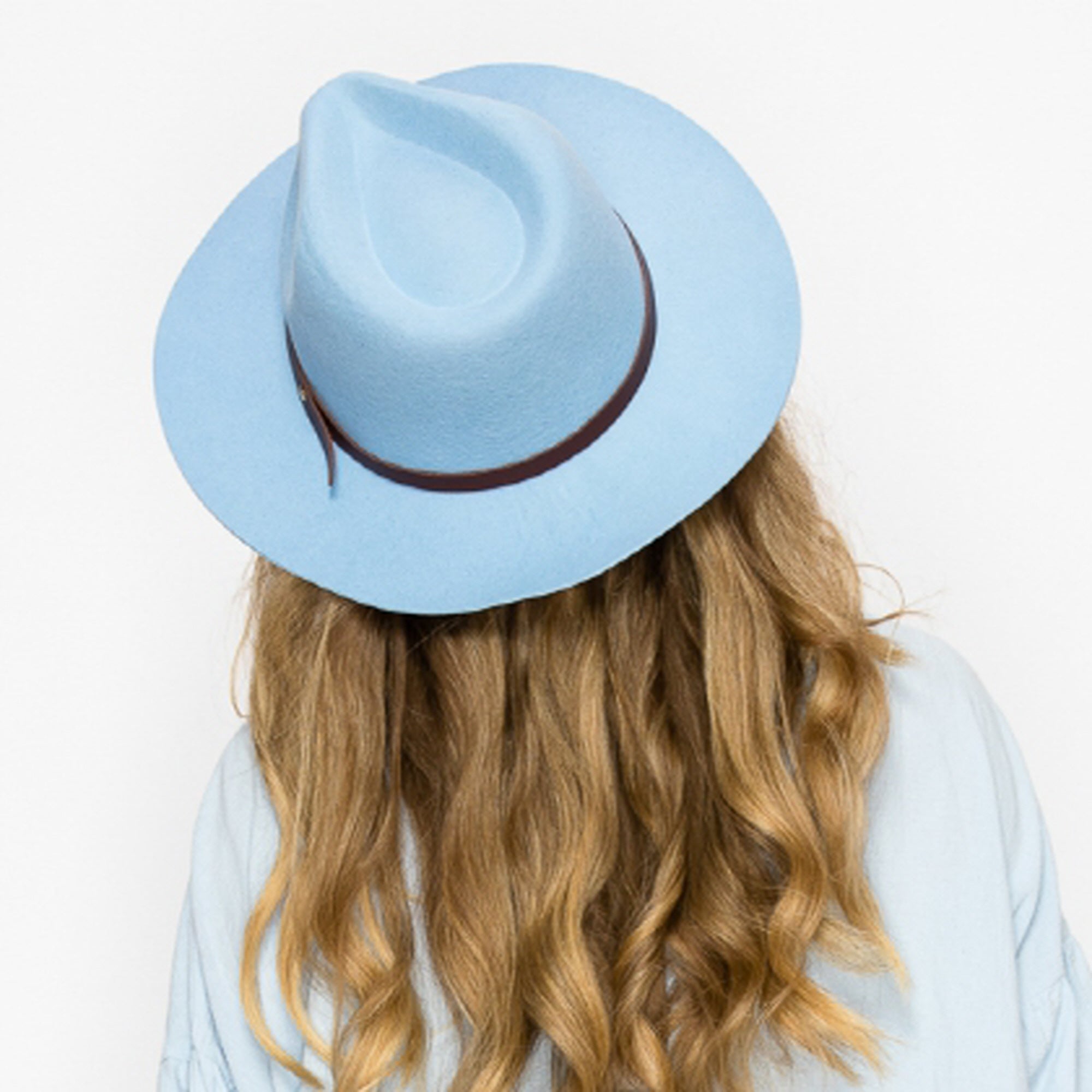 WOOL RANCHER HAT WITH LEATHER BELT-BLUE