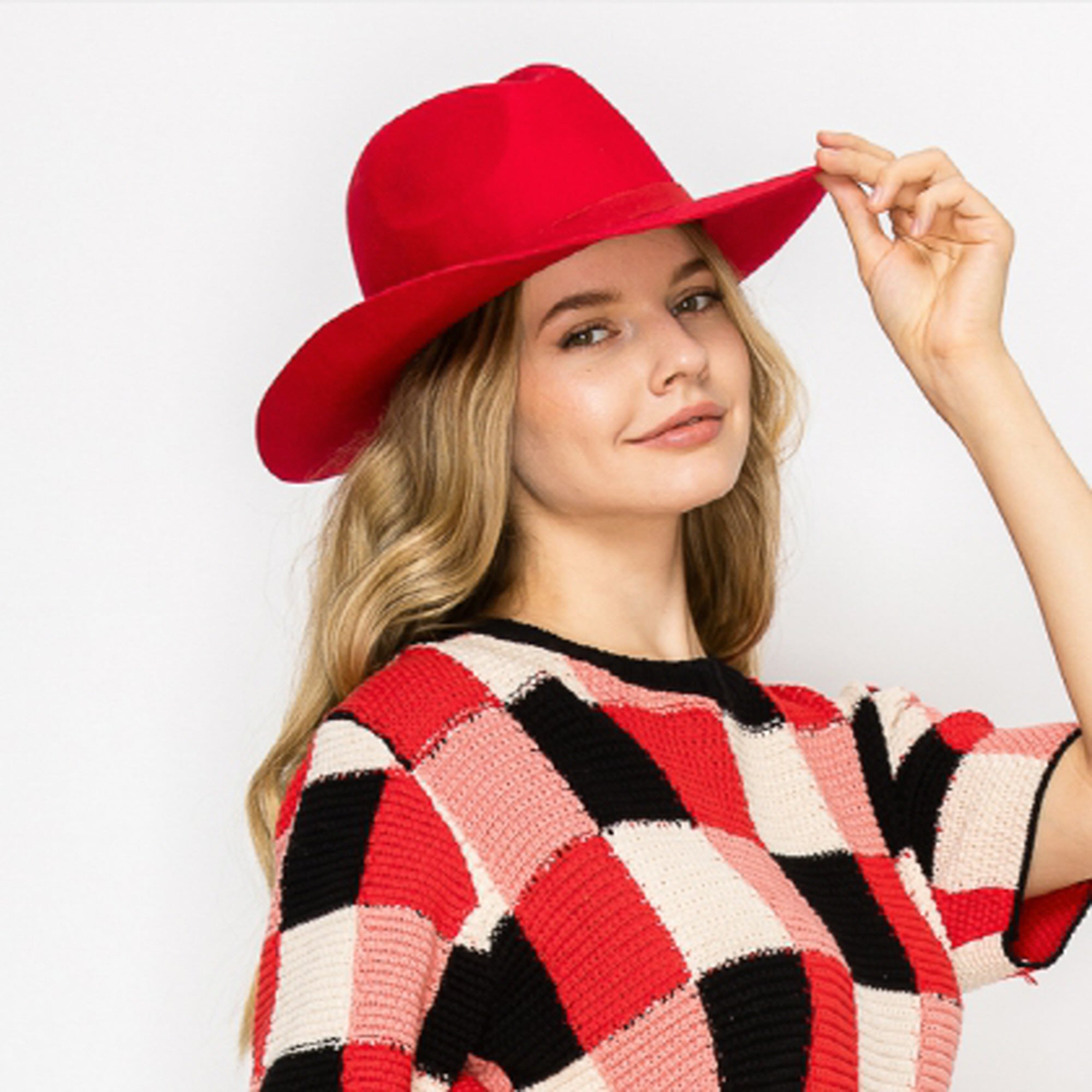 WOOL PENCIL BRIM HAT-RED