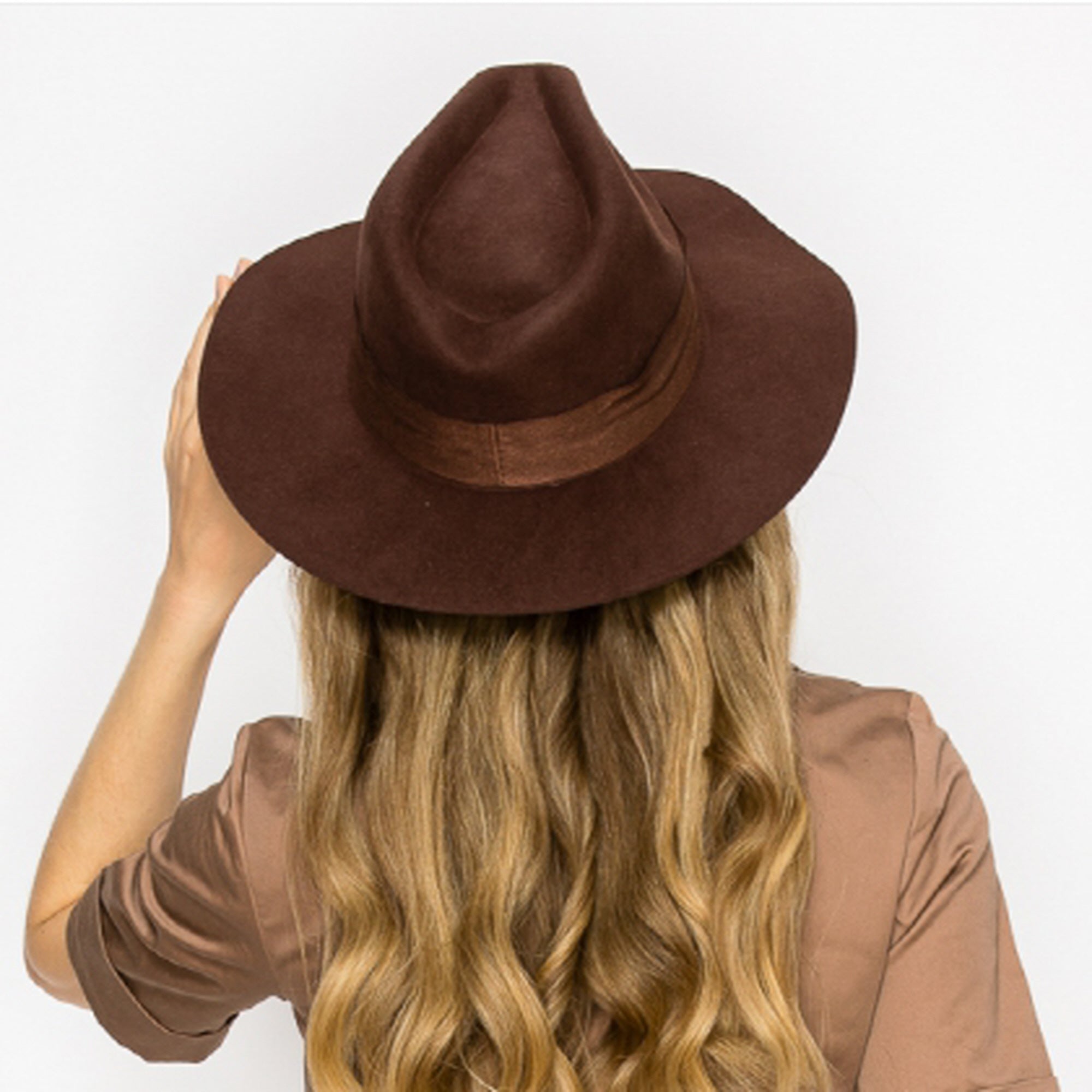 WOOL RANCHER HAT WITH VELVET BAND-BROWN