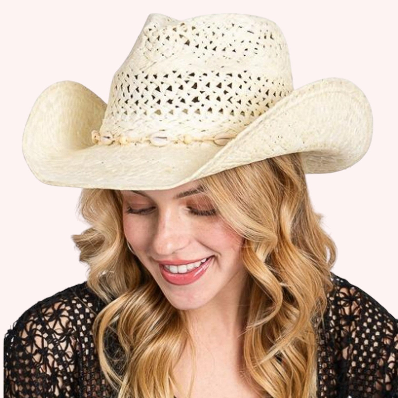 BEAD SHELLS BAND COWBOY COWGIRL HANDMADE HAT