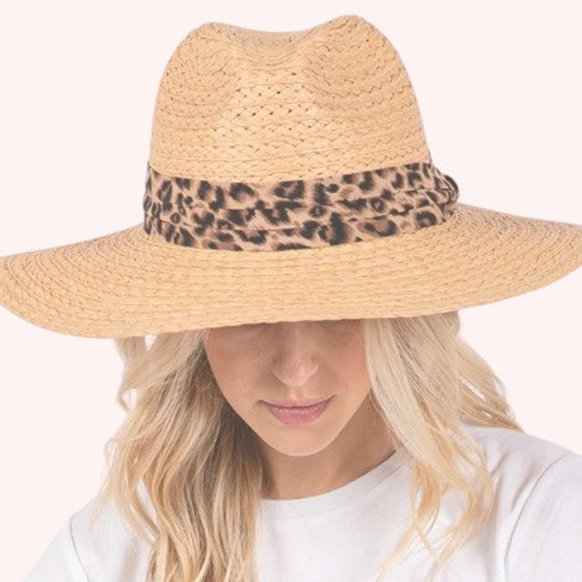 Leopard Band Straw Sun Hat