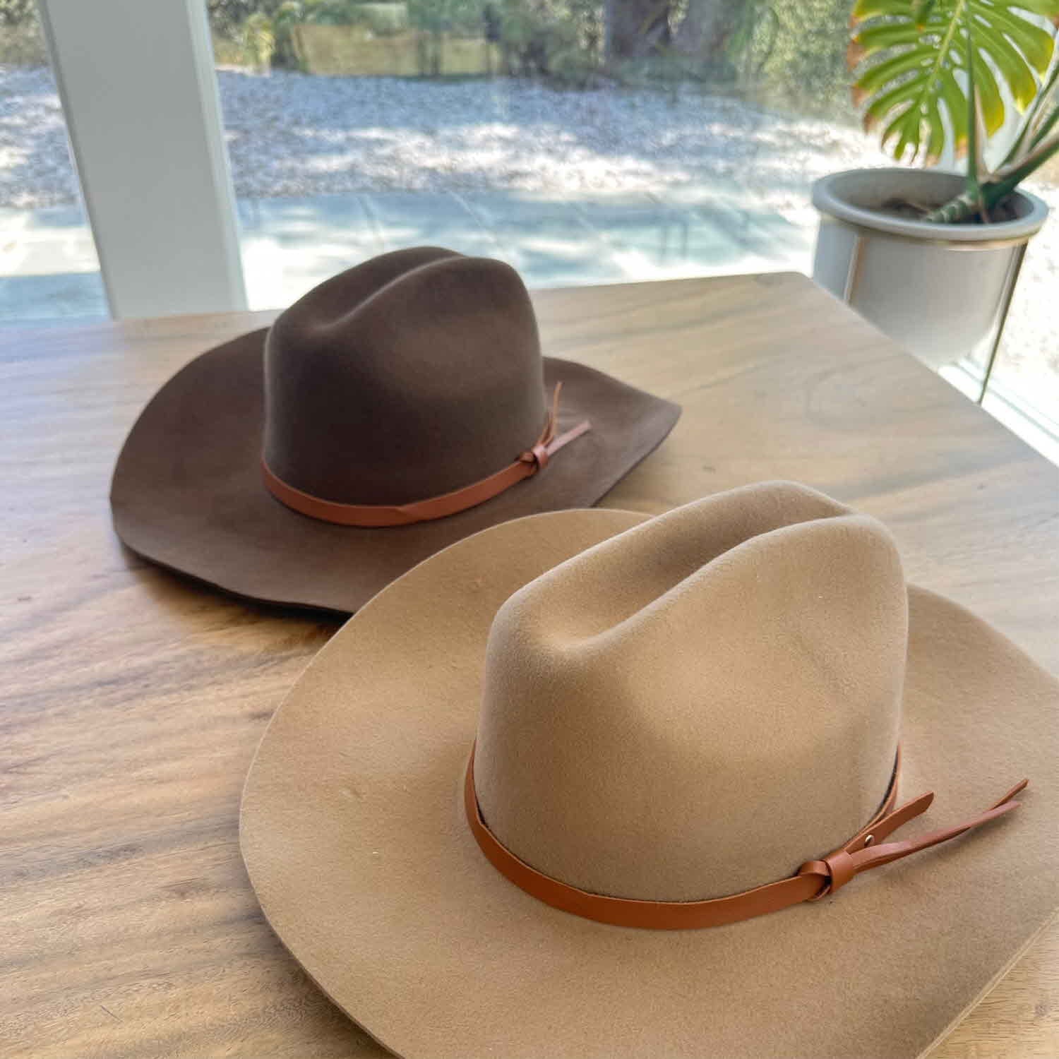 WOOL CATTLEMAN COWBOY WESTERN HAT W/ LEATHER BELT