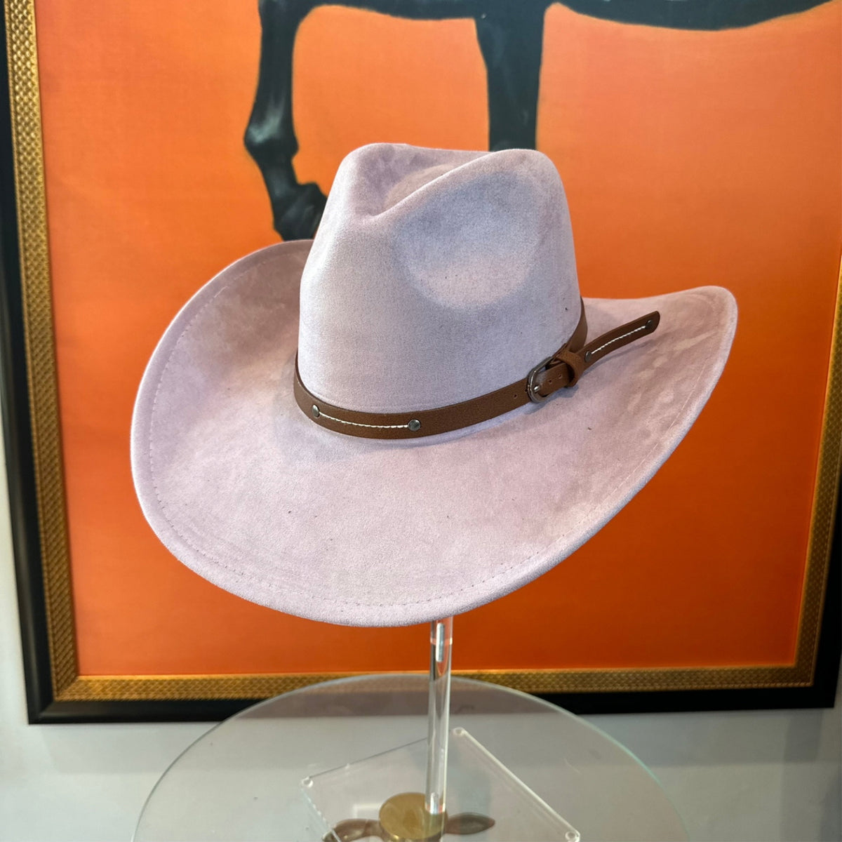 Vegan Suede Cowboy Hat with Slim Leather Belt