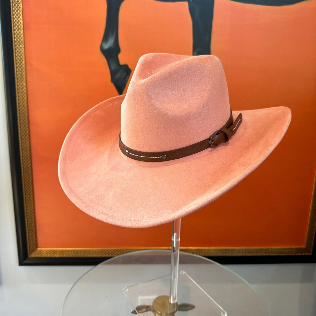 Vegan Suede Cowboy Hat with Slim Leather Belt