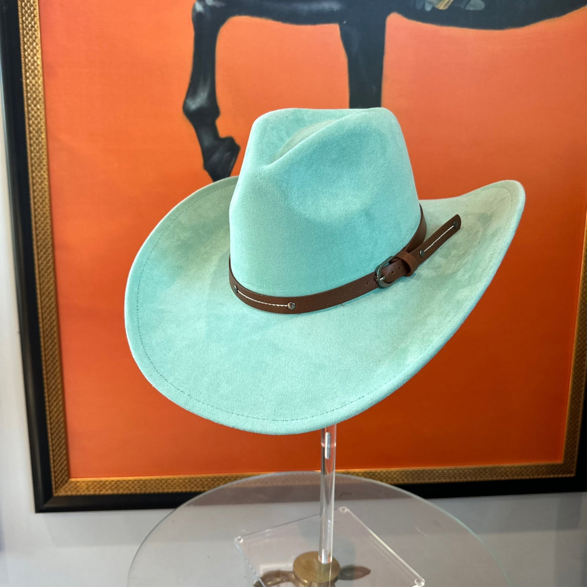 Vegan Suede Cowboy Hat with Slim Leather Belt